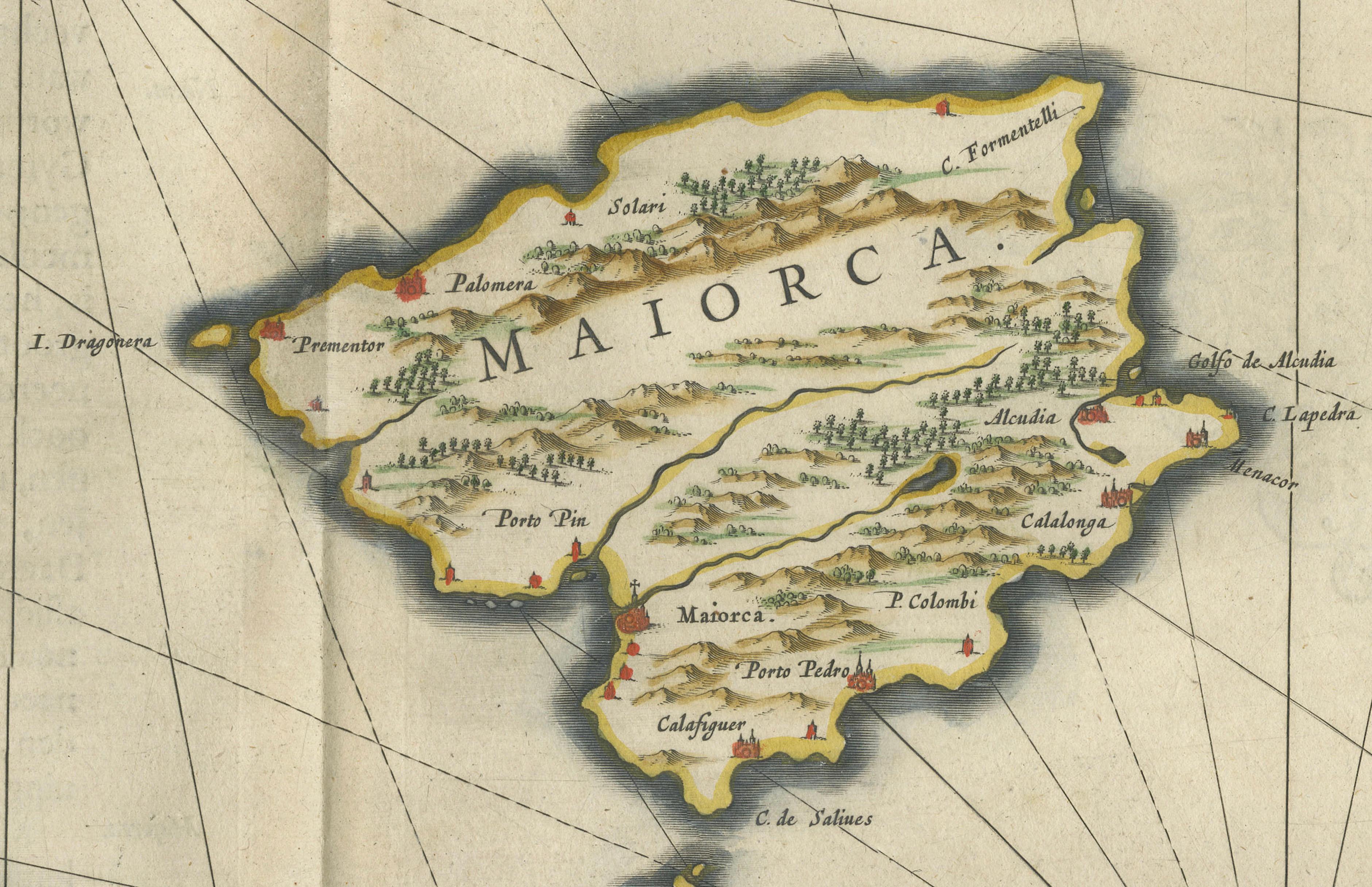 Antique Blaeu Map Mallorca Ibiza Balearic Islands, Mediterranean, 1642