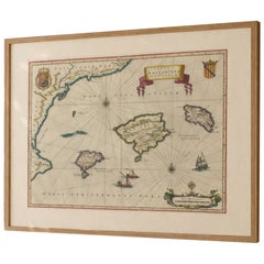Antique Blaeu Map Mallorca Ibiza Balearic Islands, Mediterranean, 1642