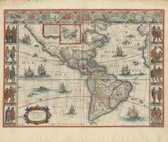 Antique Blaeu Map of America, Terra Australis Incognita, 1642