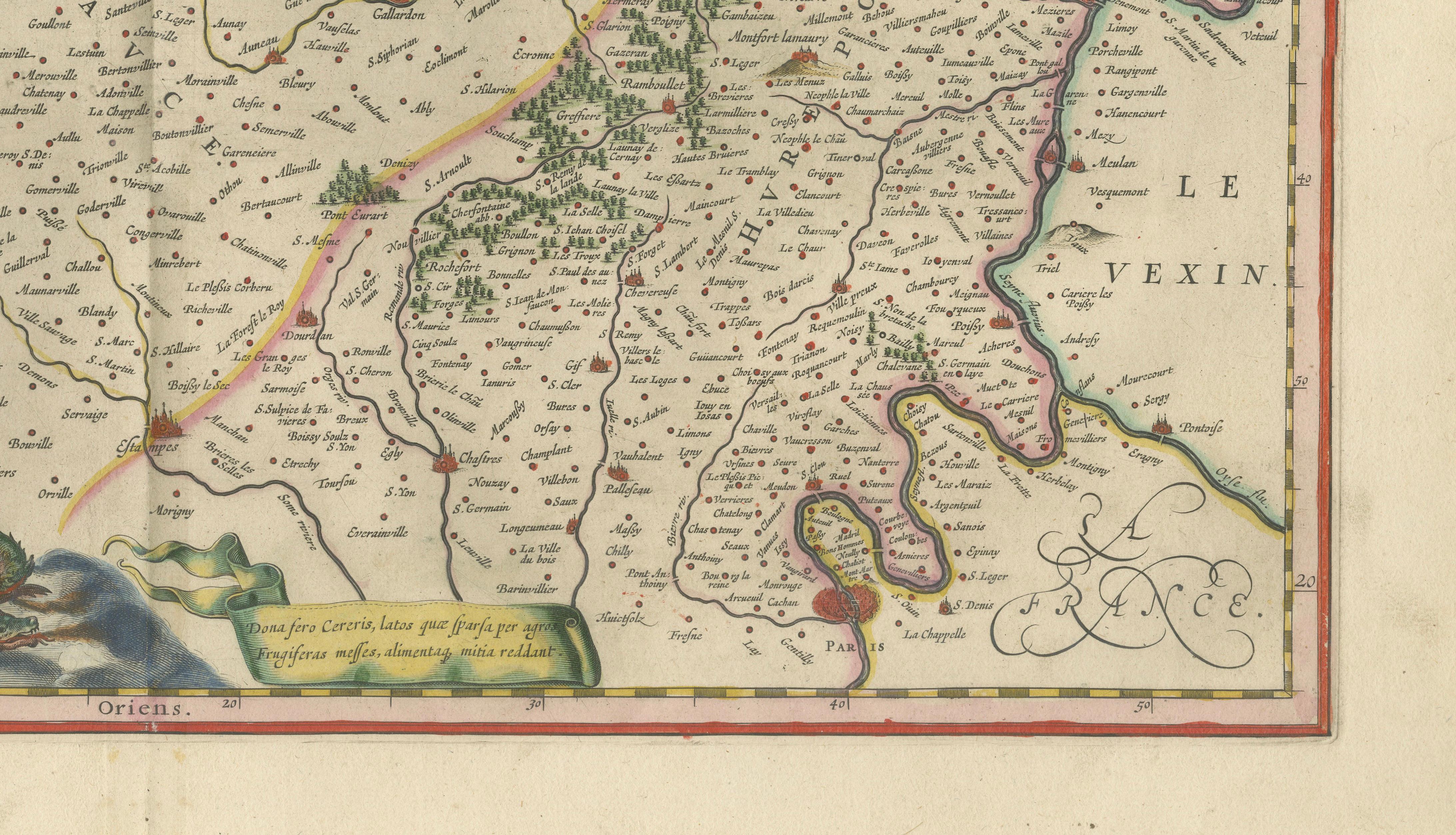 Antique Blaeu Map of Beauce & Perche France, c. 1642 Hand Color