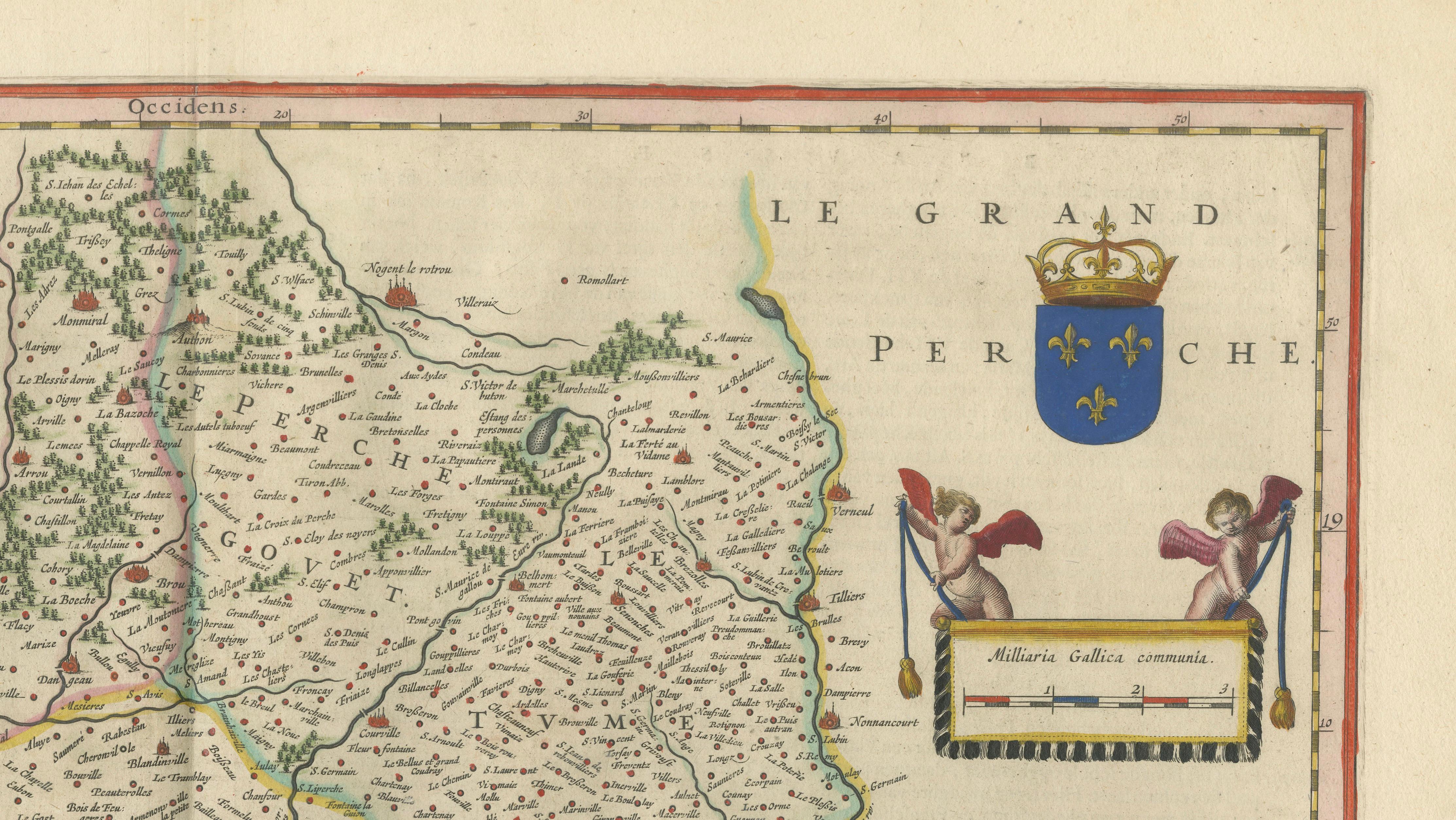 Antique Blaeu Map of Beauce & Perche France, c. 1642 Hand Color
