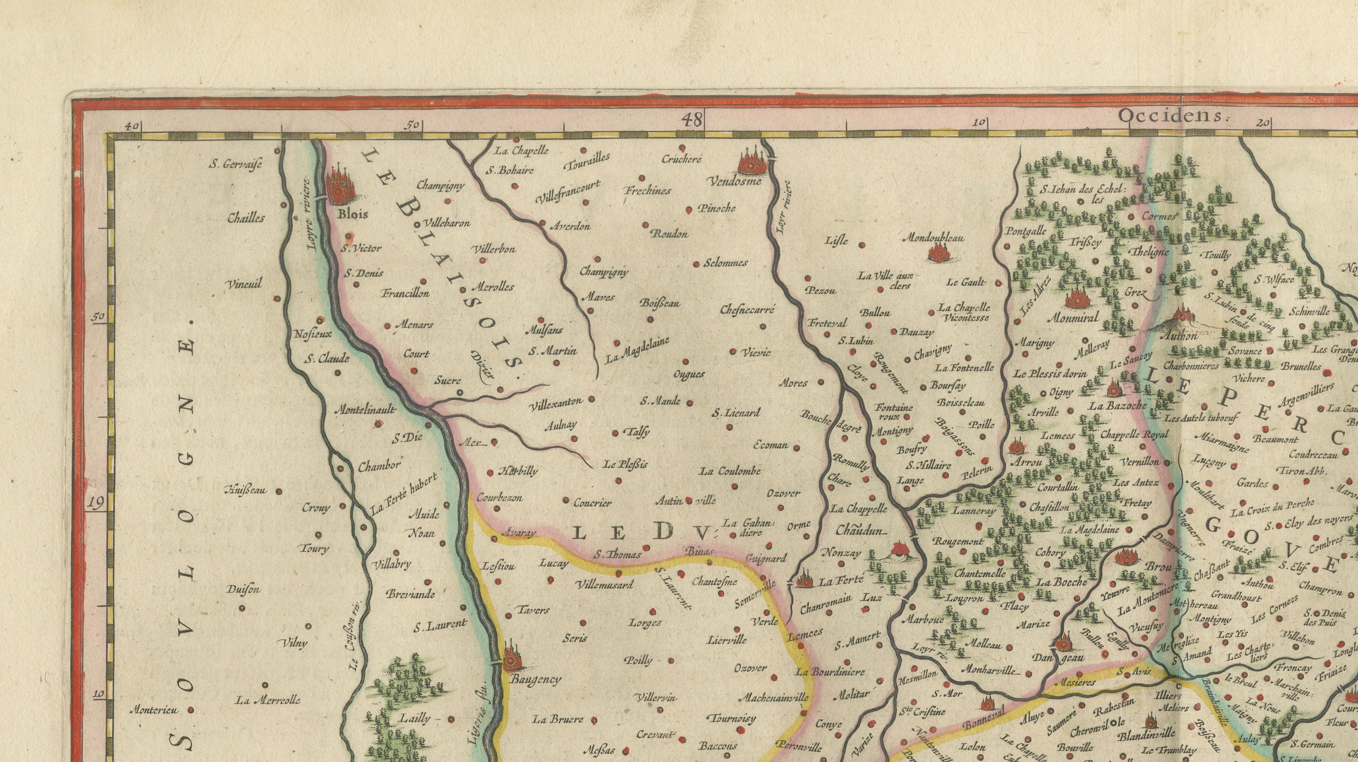 Antique Blaeu Map of Beauce & Perche France, c. 1642 Hand Color