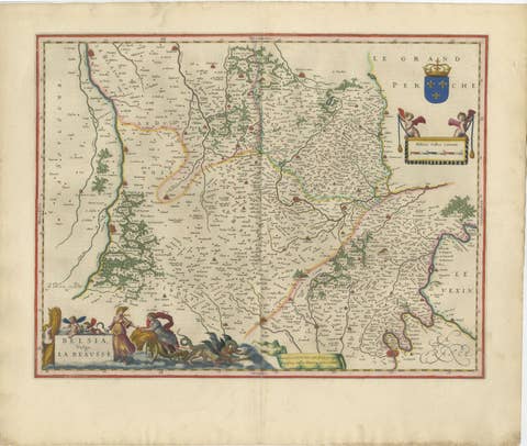 Antique Blaeu Map of Beauce & Perche France, c. 1642 Hand Color