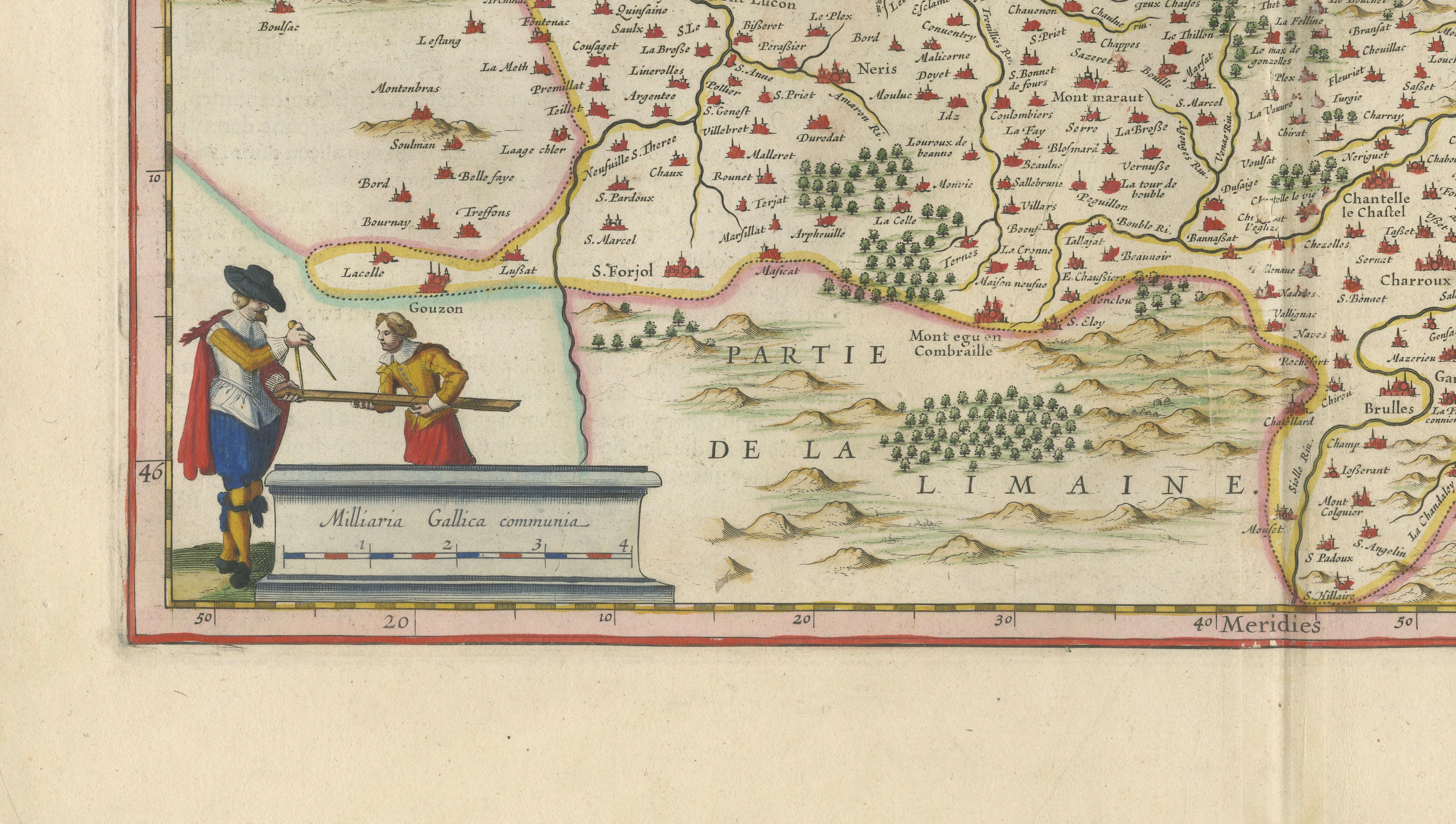 Antique Blaeu Map of Bourbonnais, Moulins and Vichy, France, 1642