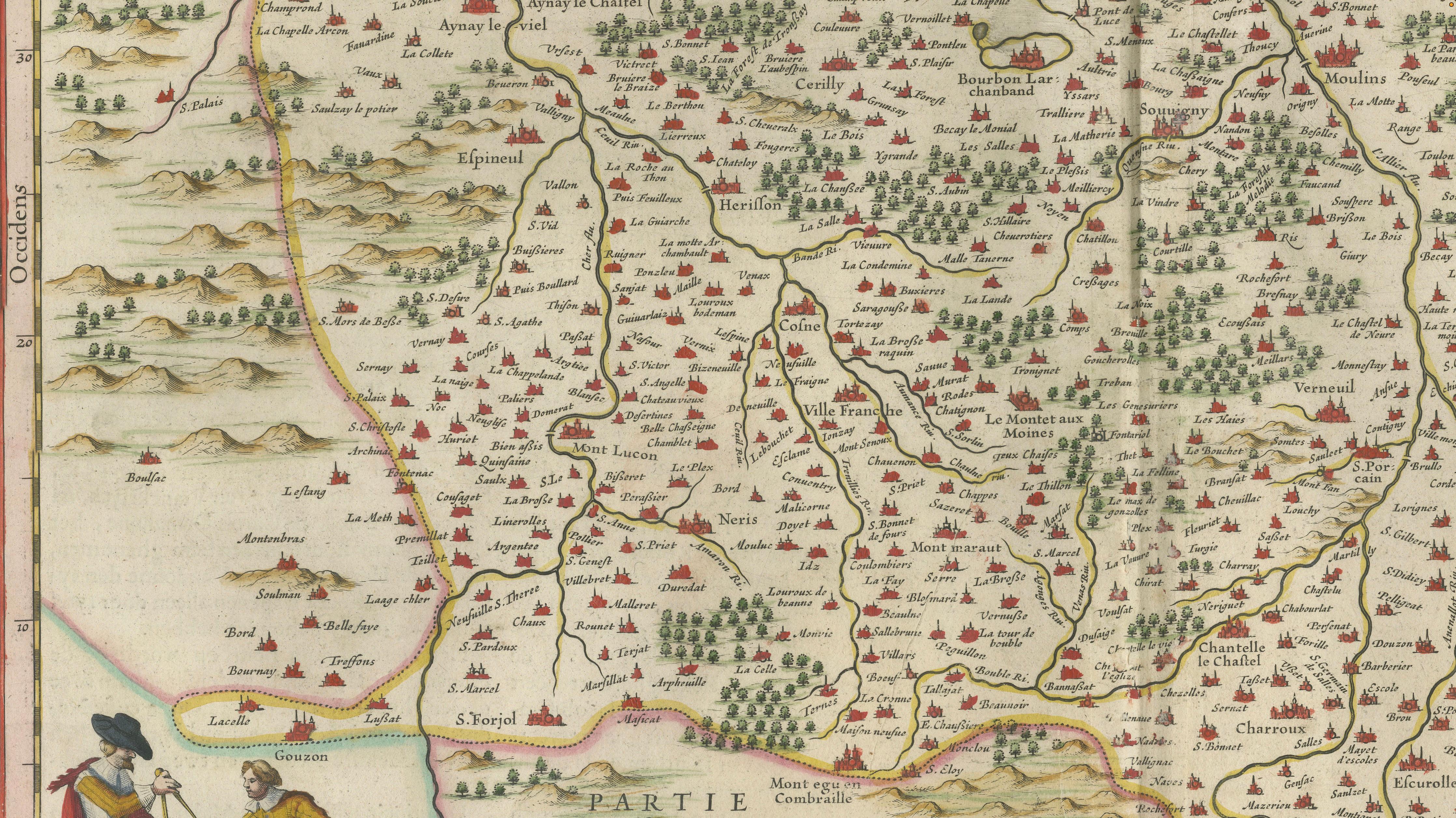 Antique Blaeu Map of Bourbonnais, Moulins and Vichy, France, 1642