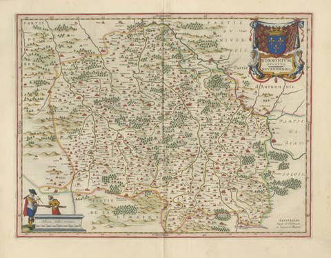 Antique Blaeu Map of Bourbonnais, Moulins and Vichy, France, 1642