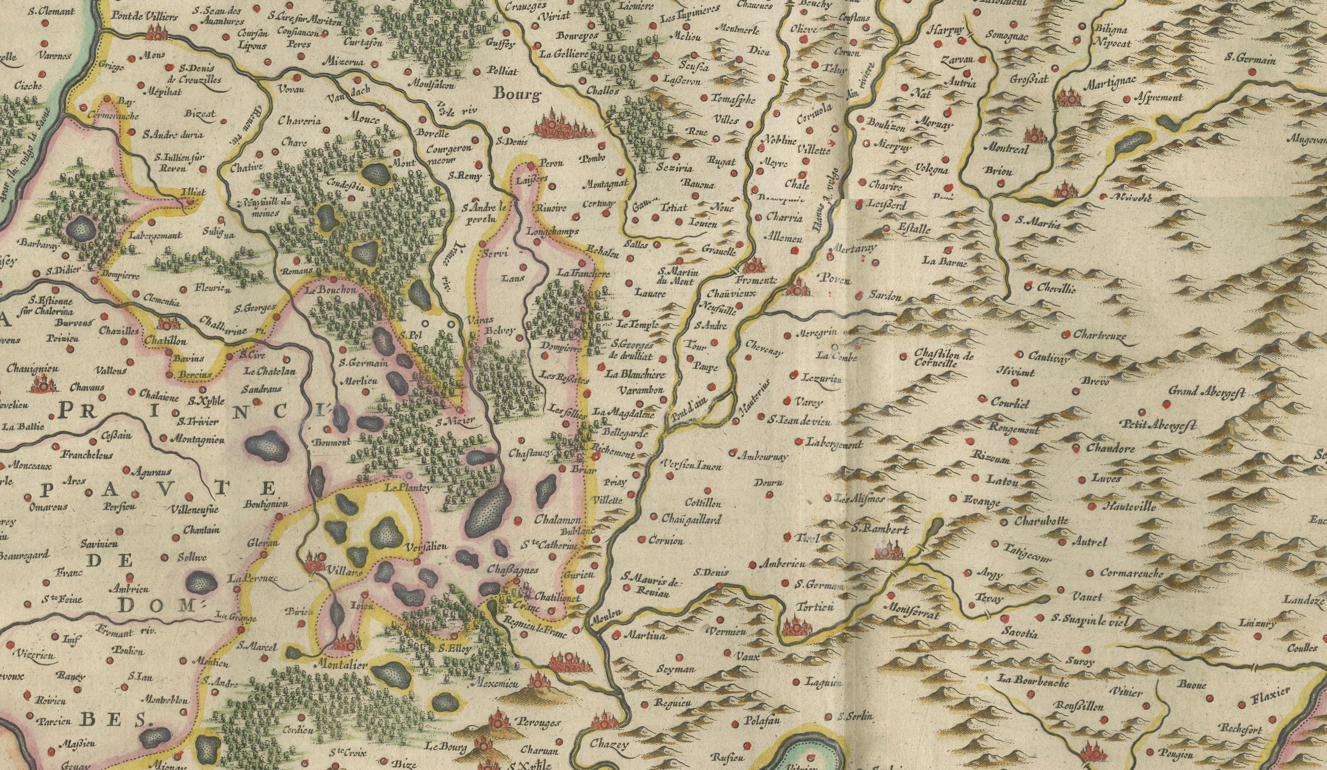 Antique Blaeu Map of Bresse & Dombes, Eastern France – Hand-Colored, c.1642