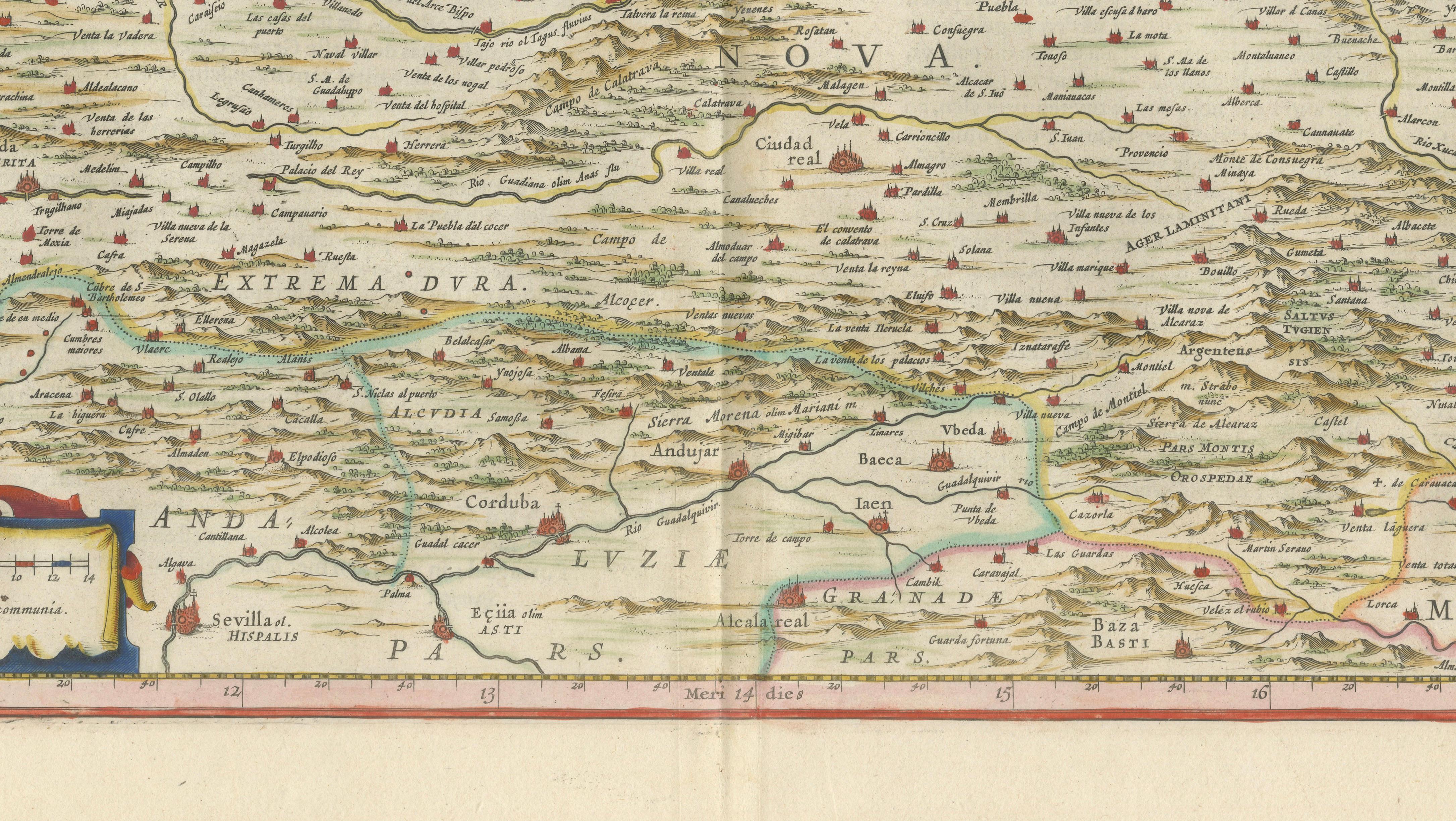 Antique Blaeu Map of Castile Spain, Castilla León Madrid Toledo, 1642