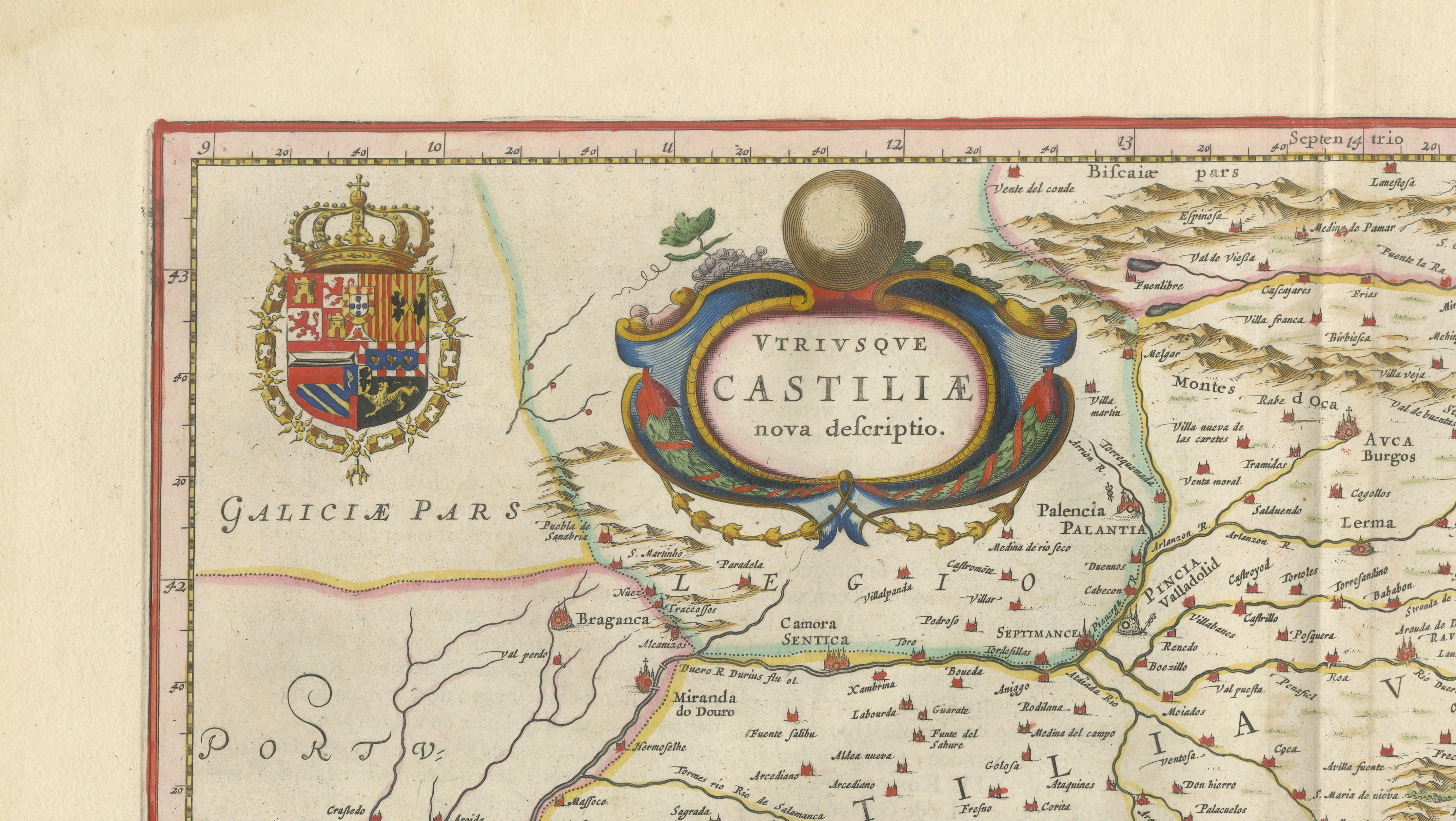 Antique Blaeu Map of Castile Spain, Castilla León Madrid Toledo, 1642