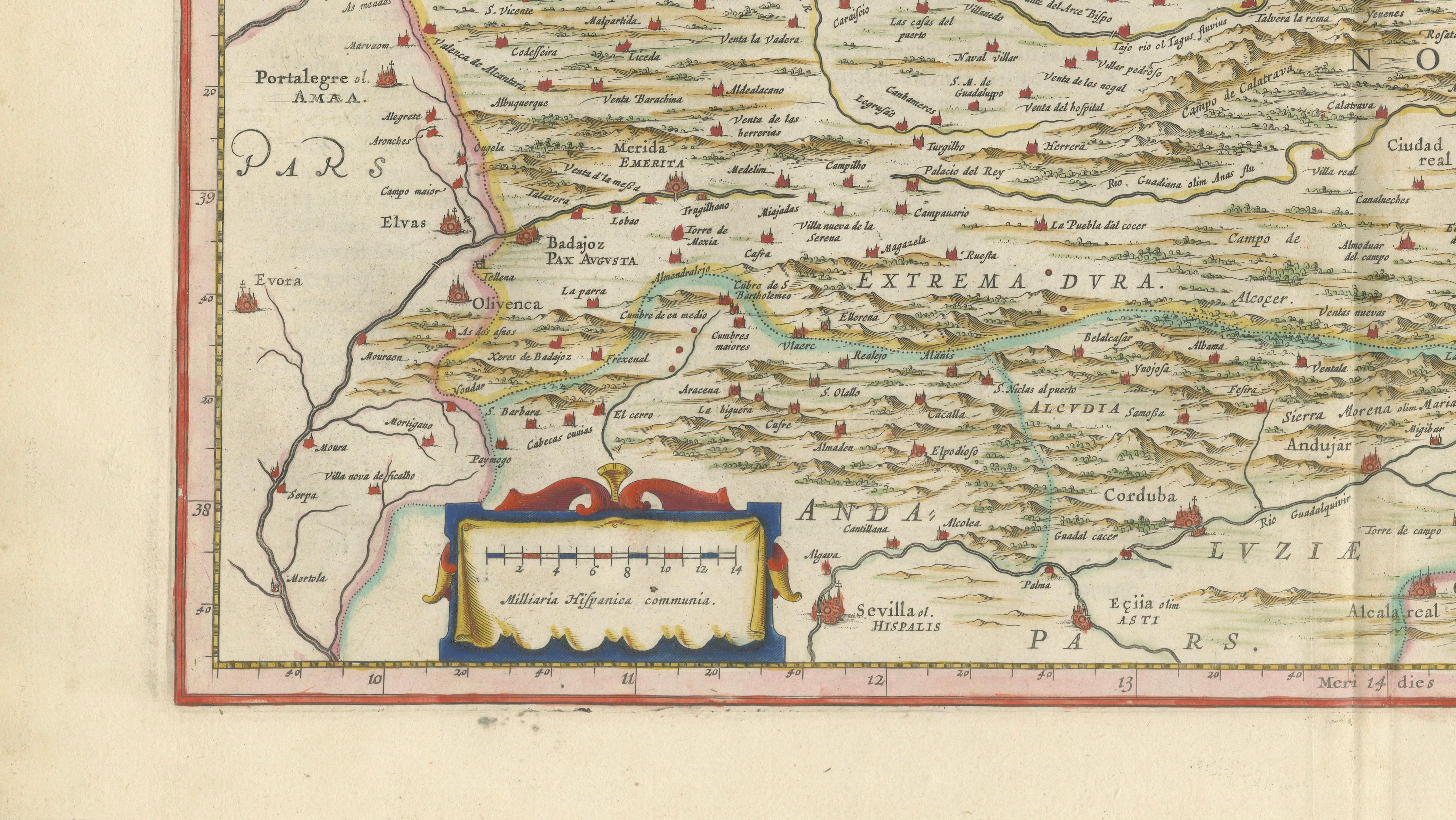 Antique Blaeu Map of Castile Spain, Castilla León Madrid Toledo, 1642