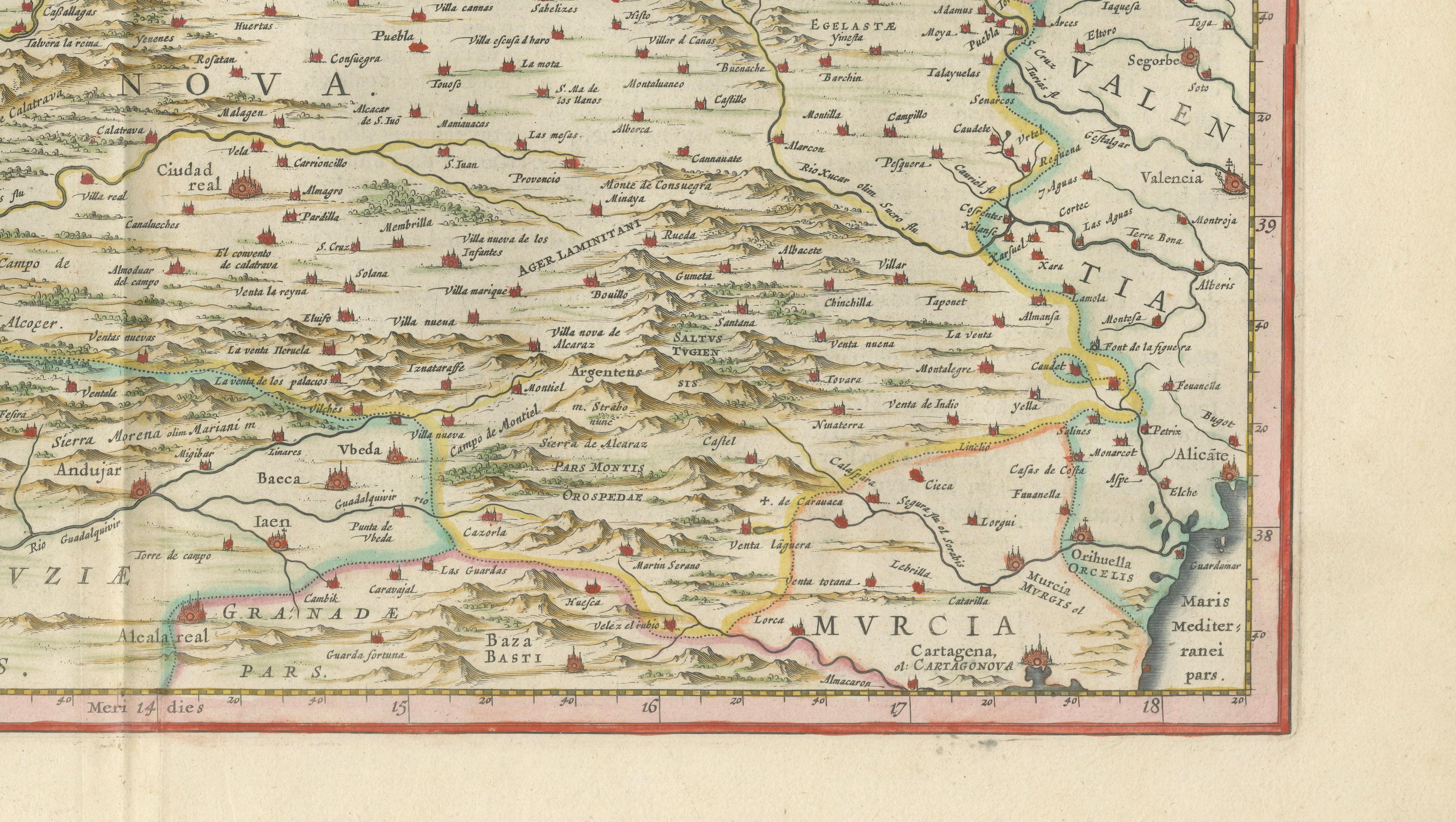 Antique Blaeu Map of Castile Spain, Castilla León Madrid Toledo, 1642