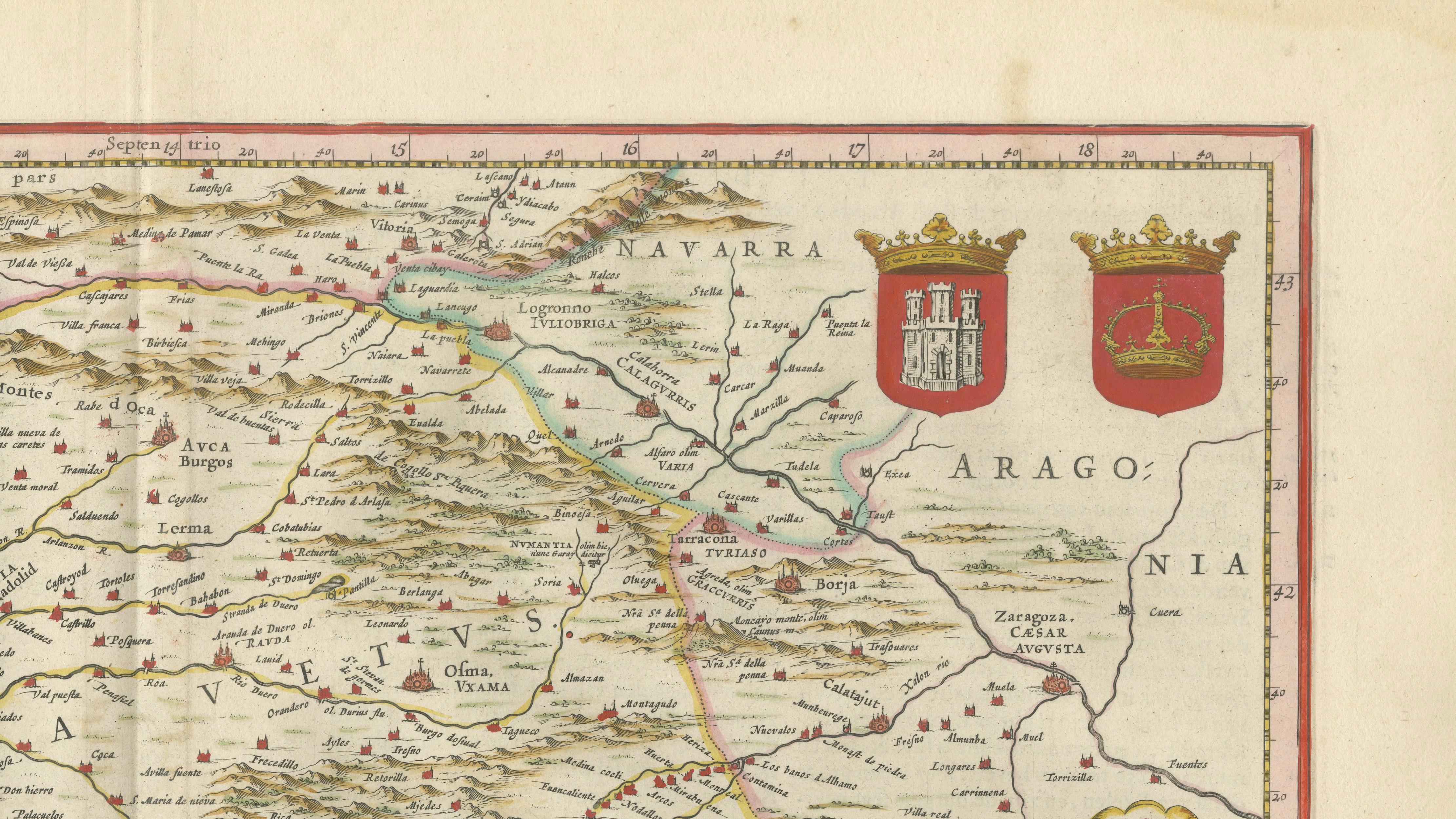 Antique Blaeu Map of Castile Spain, Castilla León Madrid Toledo, 1642