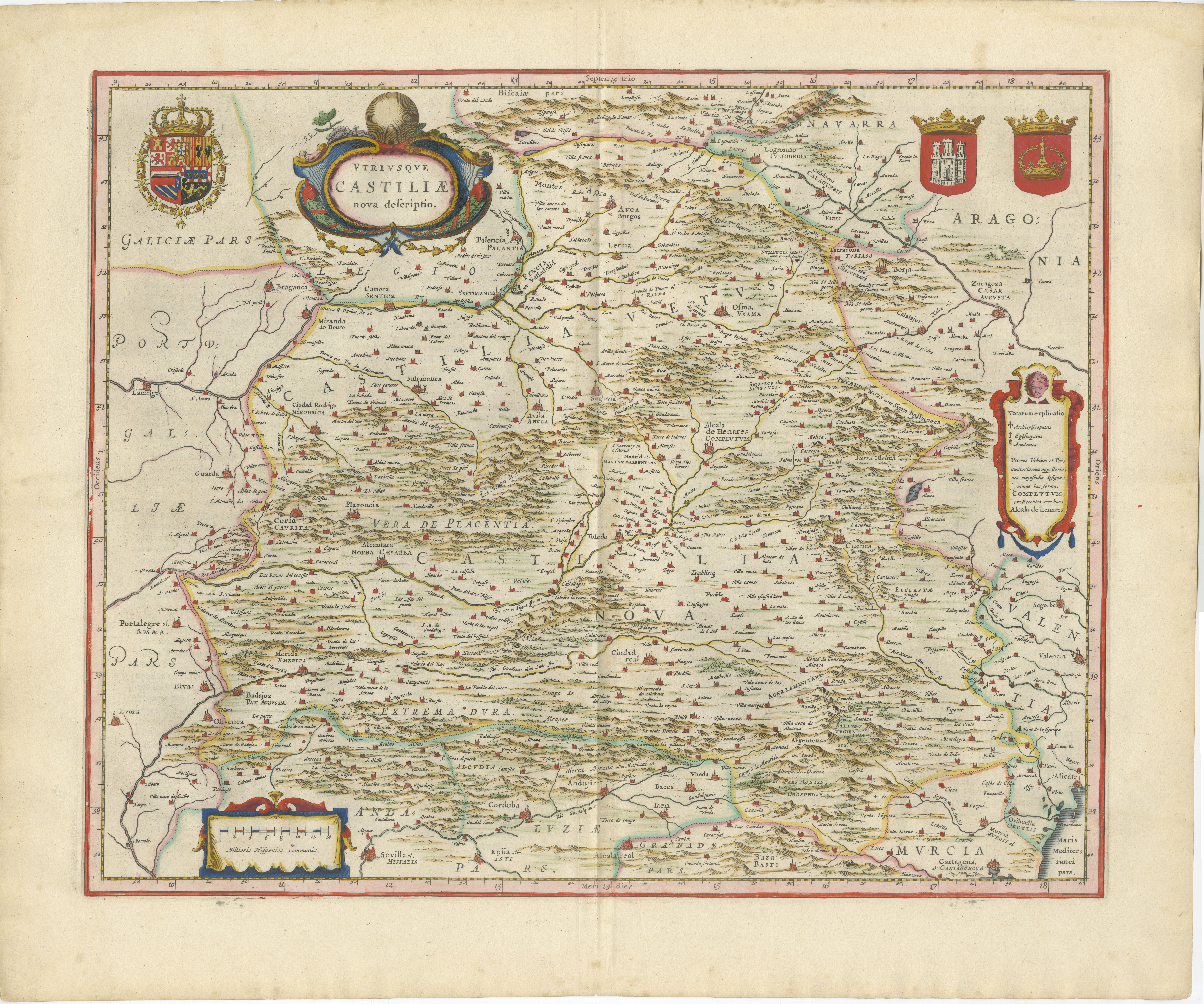 Antique Blaeu Map of Castile Spain, Castilla León Madrid Toledo, 1642