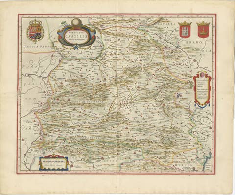 Antique Blaeu Map of Castile Spain, Castilla León Madrid Toledo, 1642