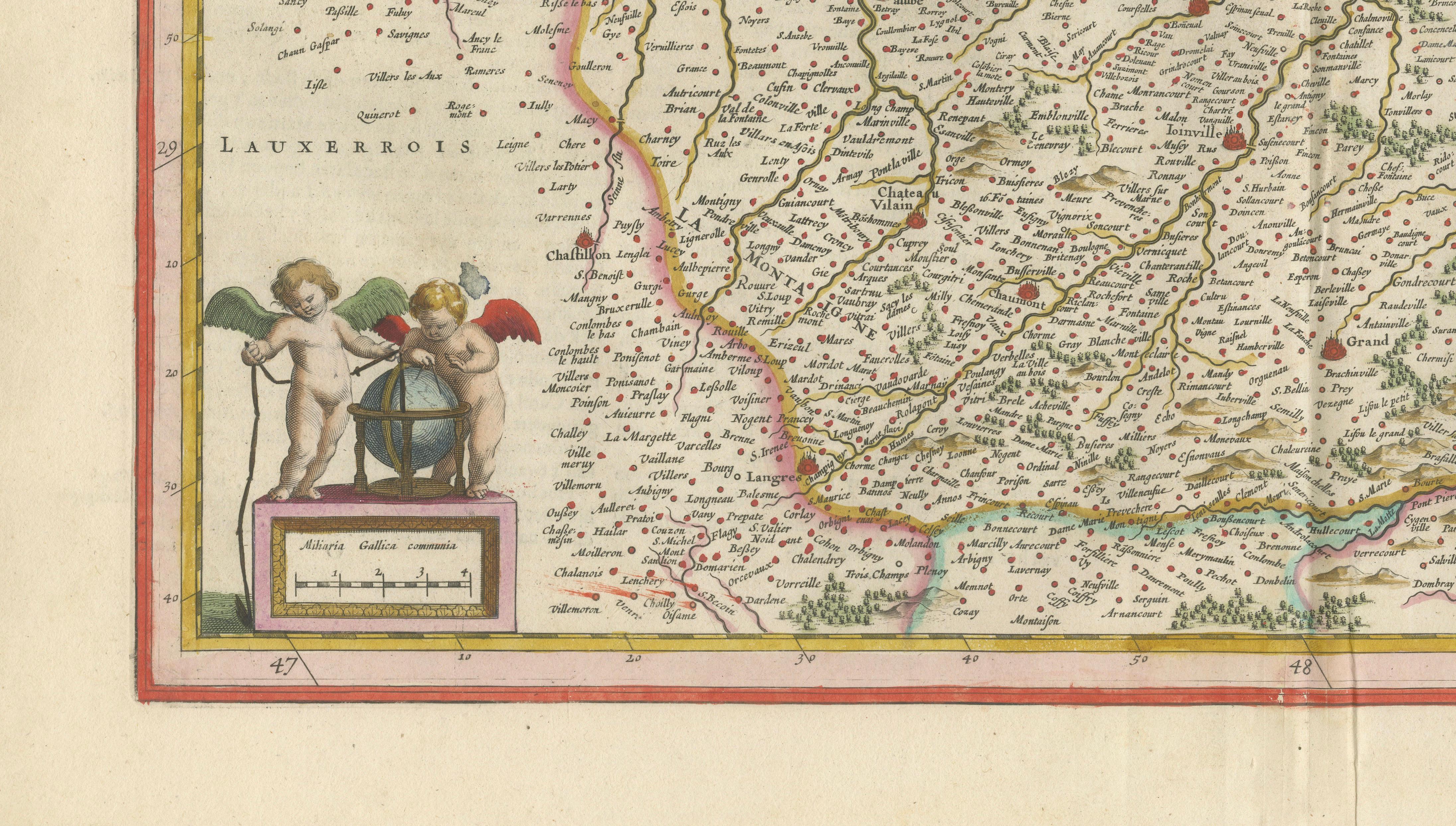 Antique Blaeu Map of Champagne France, Campania Comitatus, c. 1642