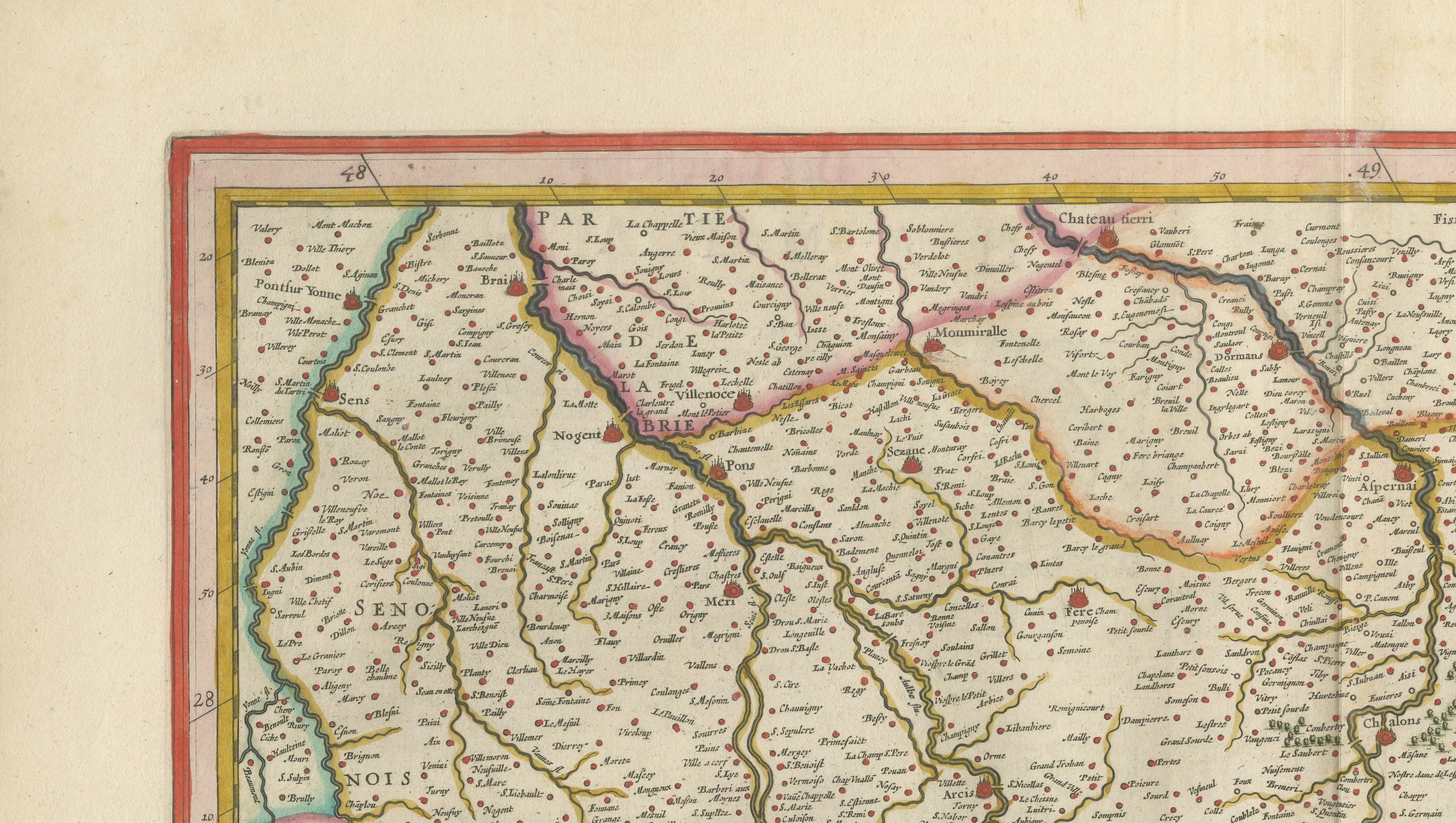 Antique Blaeu Map of Champagne France, Campania Comitatus, c. 1642