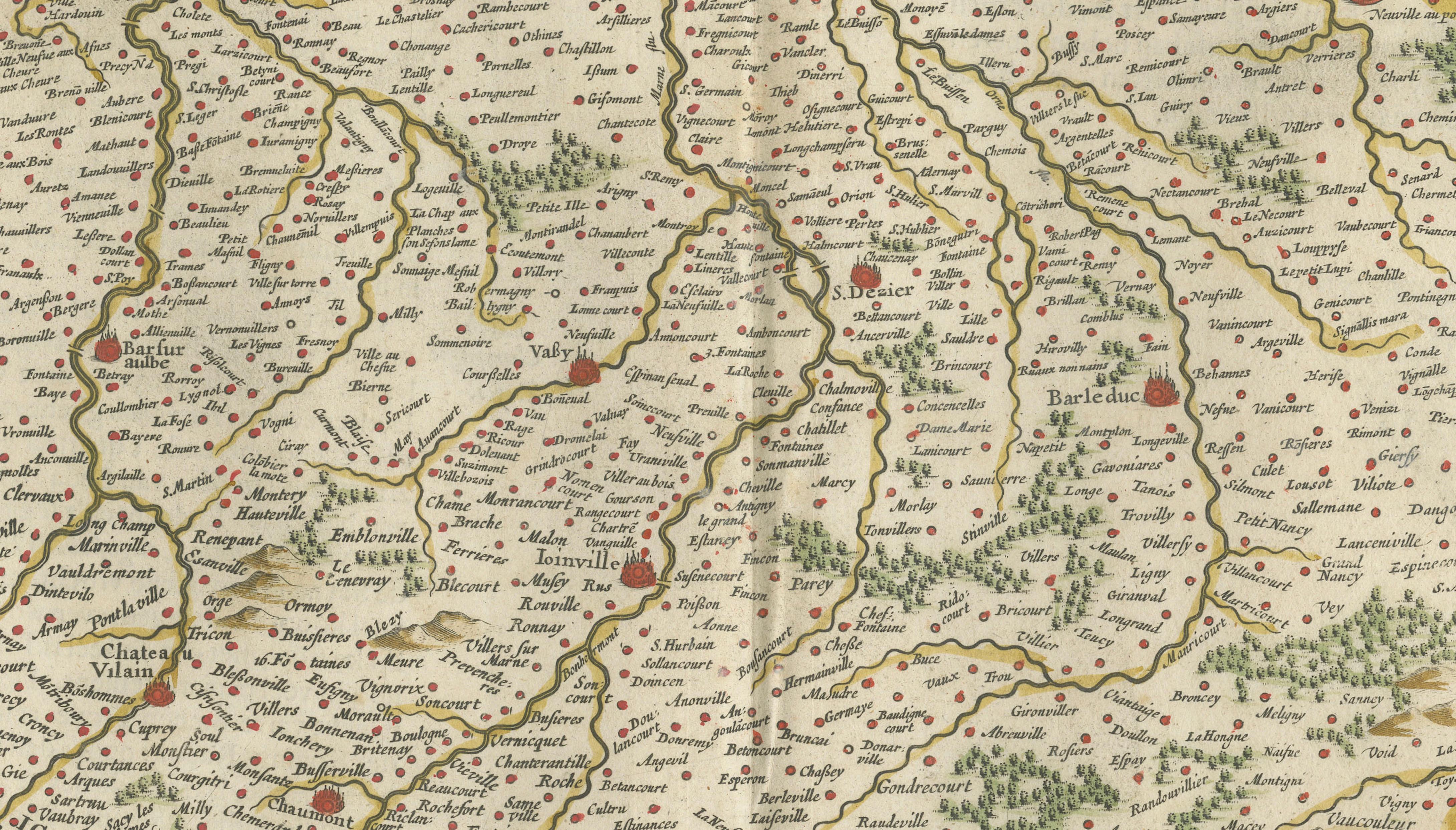 Antique Blaeu Map of Champagne France, Campania Comitatus, c. 1642