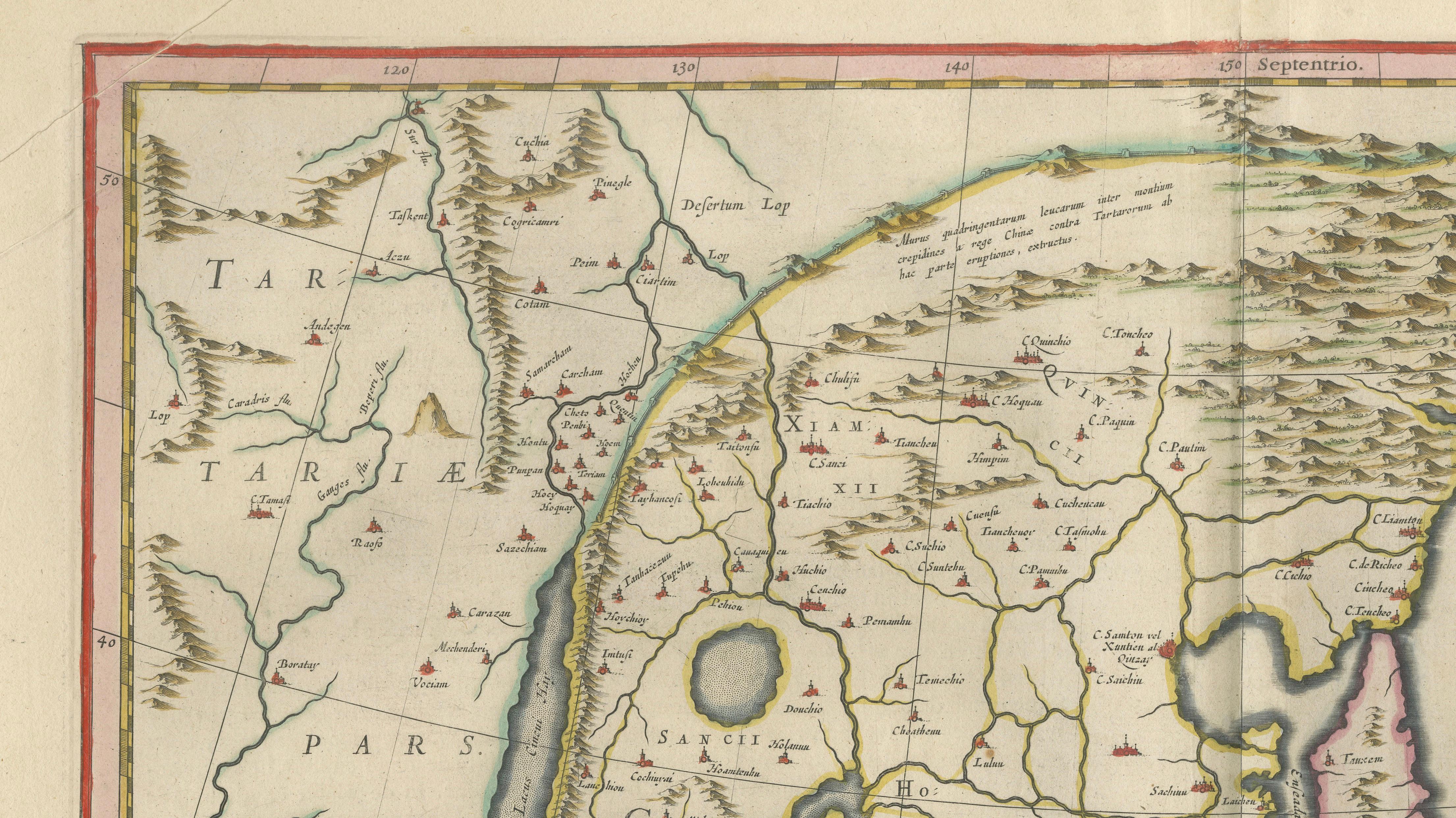 Antique Blaeu Map of China, Japan & Korea, Exotic Cartouches & Ships, c.1642