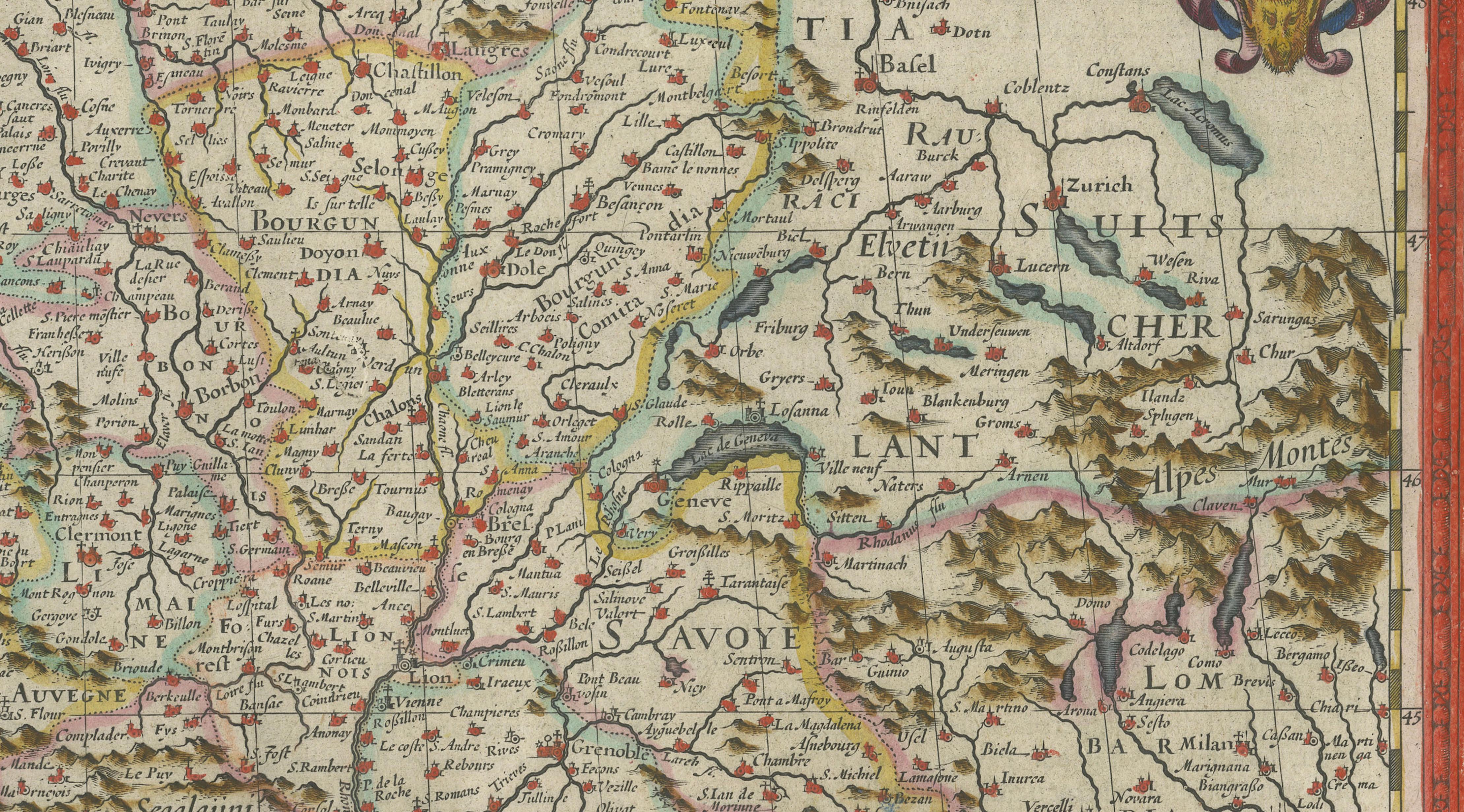 17th Century Blaeu Map of France, Gallia, Hand Colored, c.1642