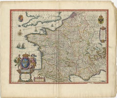 17th Century Blaeu Map of France, Gallia, Hand Colored, c.1642
