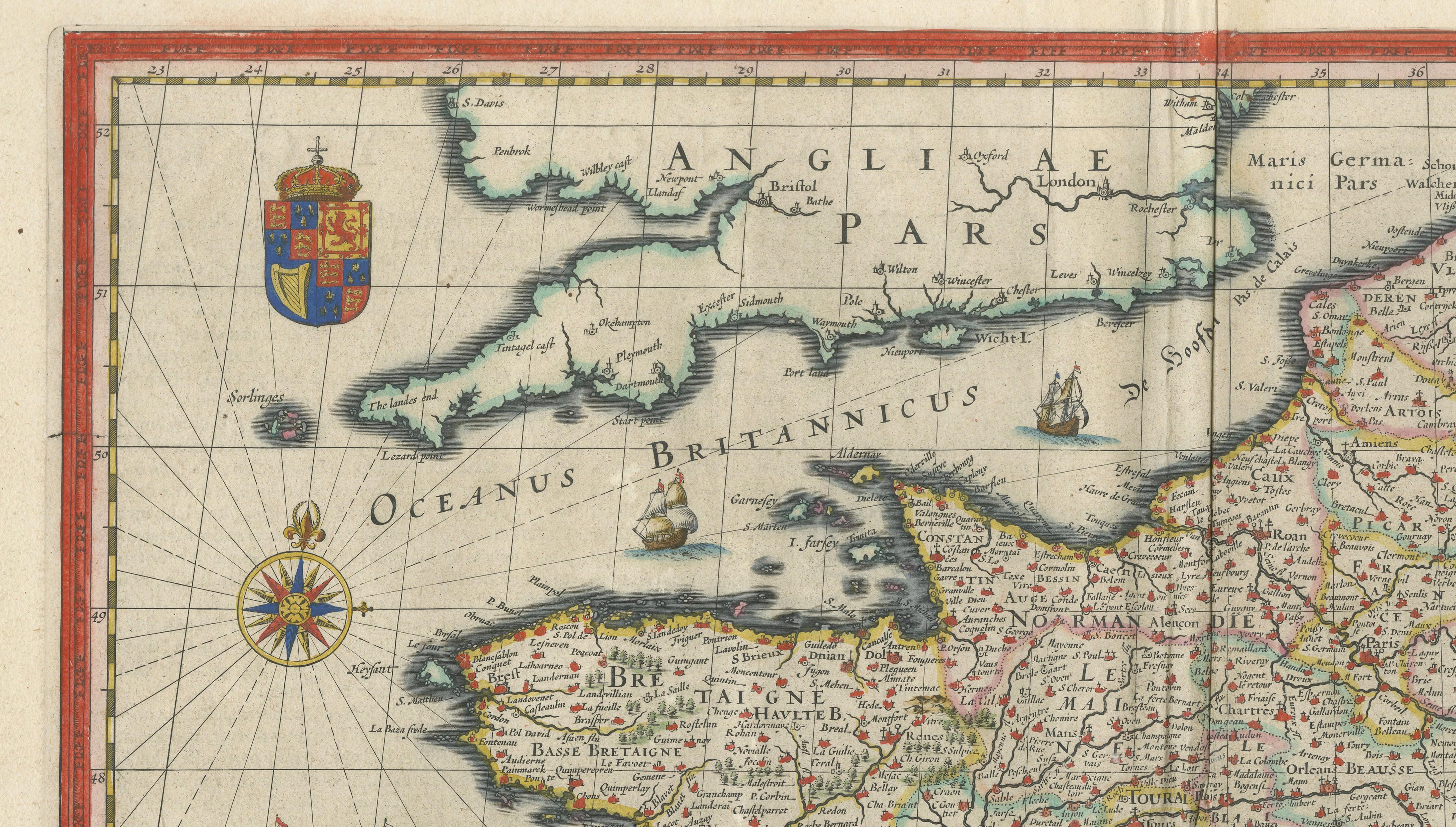 17th Century Blaeu Map of France, Gallia, Hand Colored, c.1642