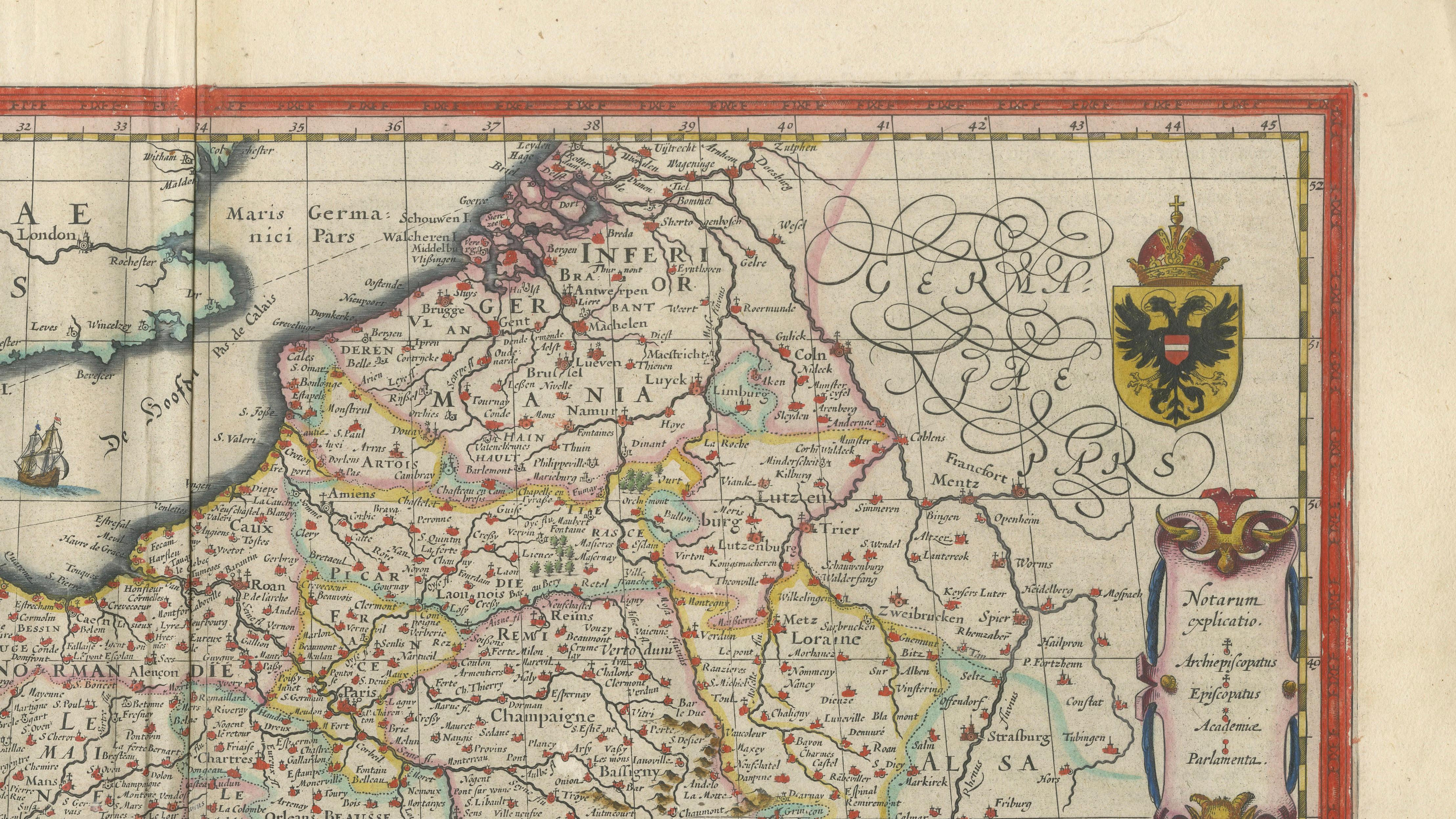 17th Century Blaeu Map of France, Gallia, Hand Colored, c.1642
