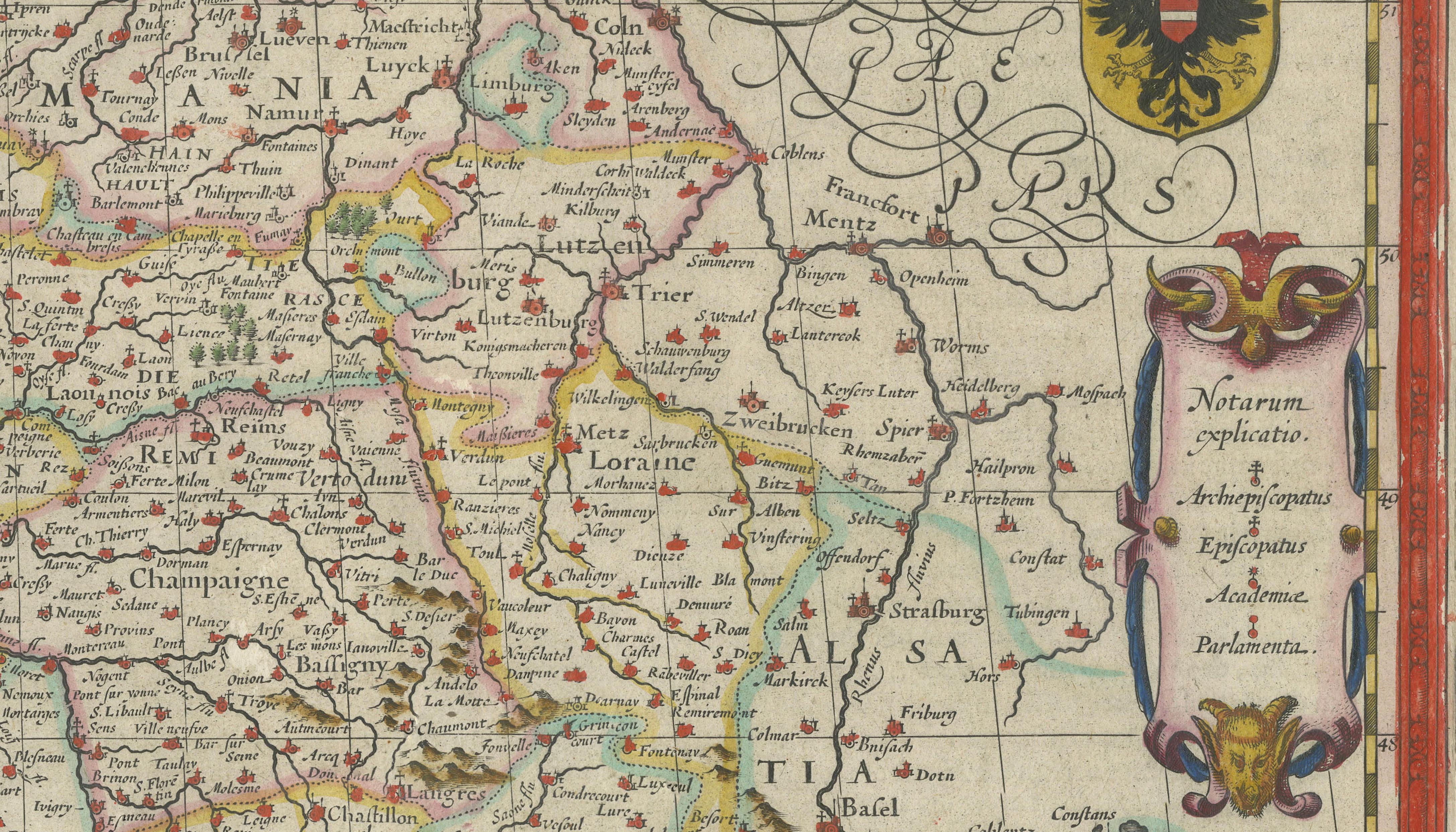 17th Century Blaeu Map of France, Gallia, Hand Colored, c.1642
