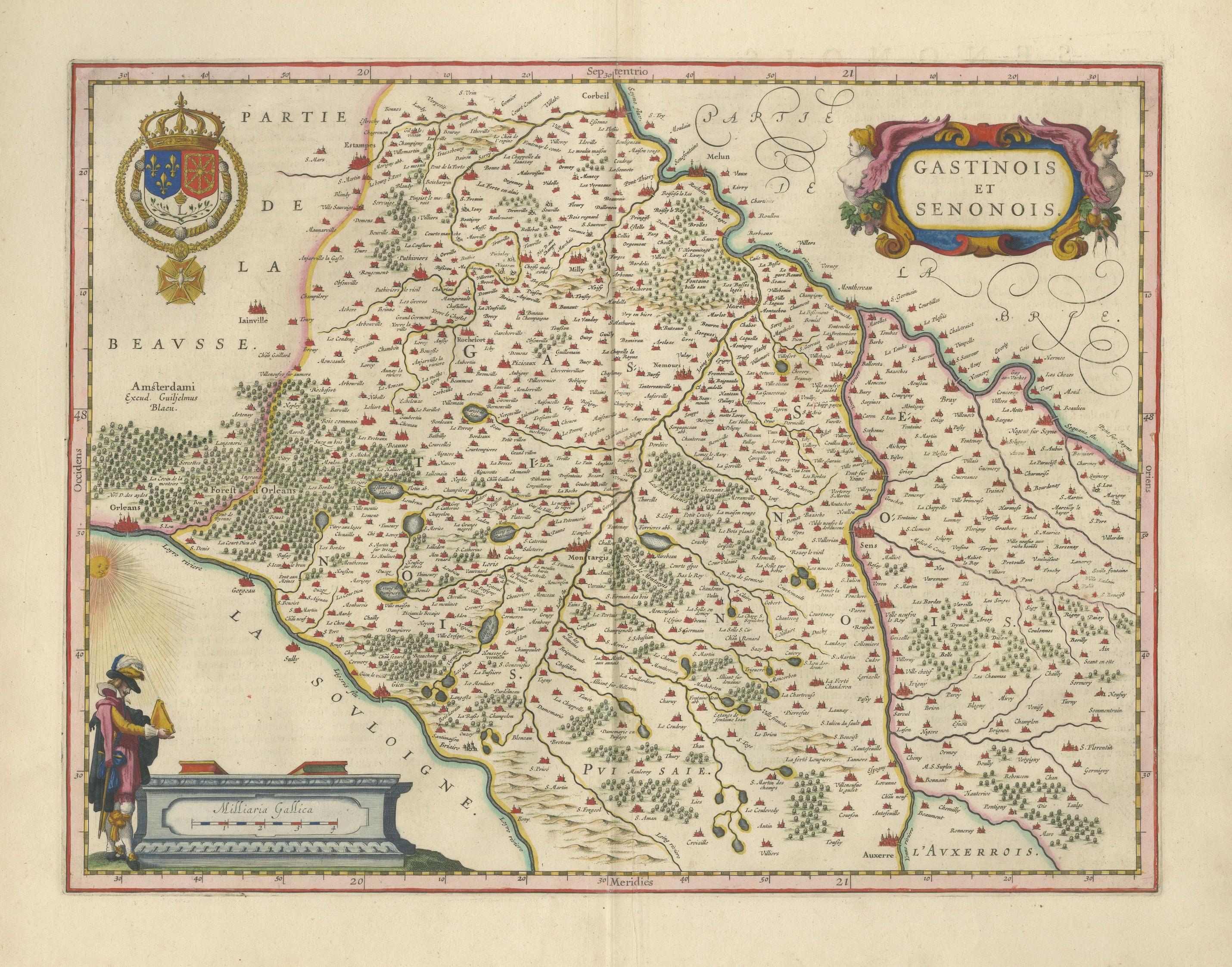 Antique Blaeu Map of Gâtinais & Sénonais France, c. 1642 Hand Color