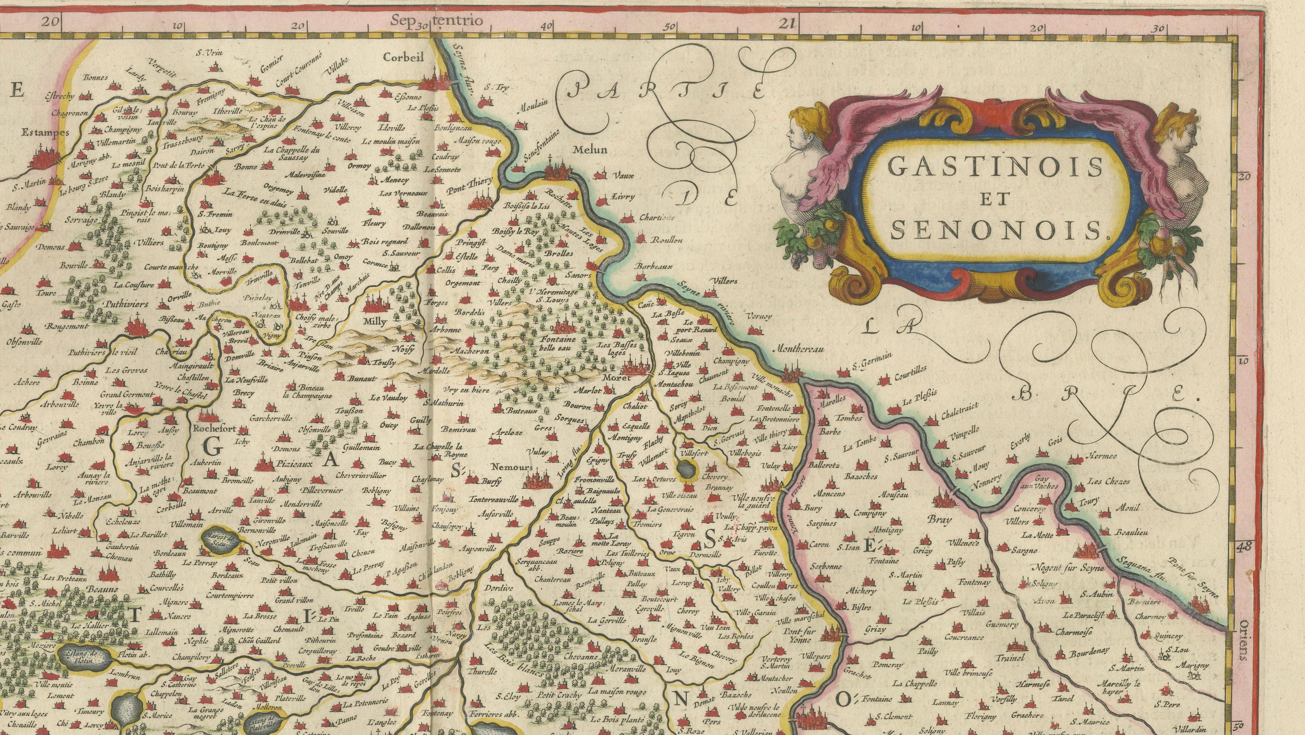 Antique Blaeu Map of Gâtinais & Sénonais France, c. 1642 Hand Color