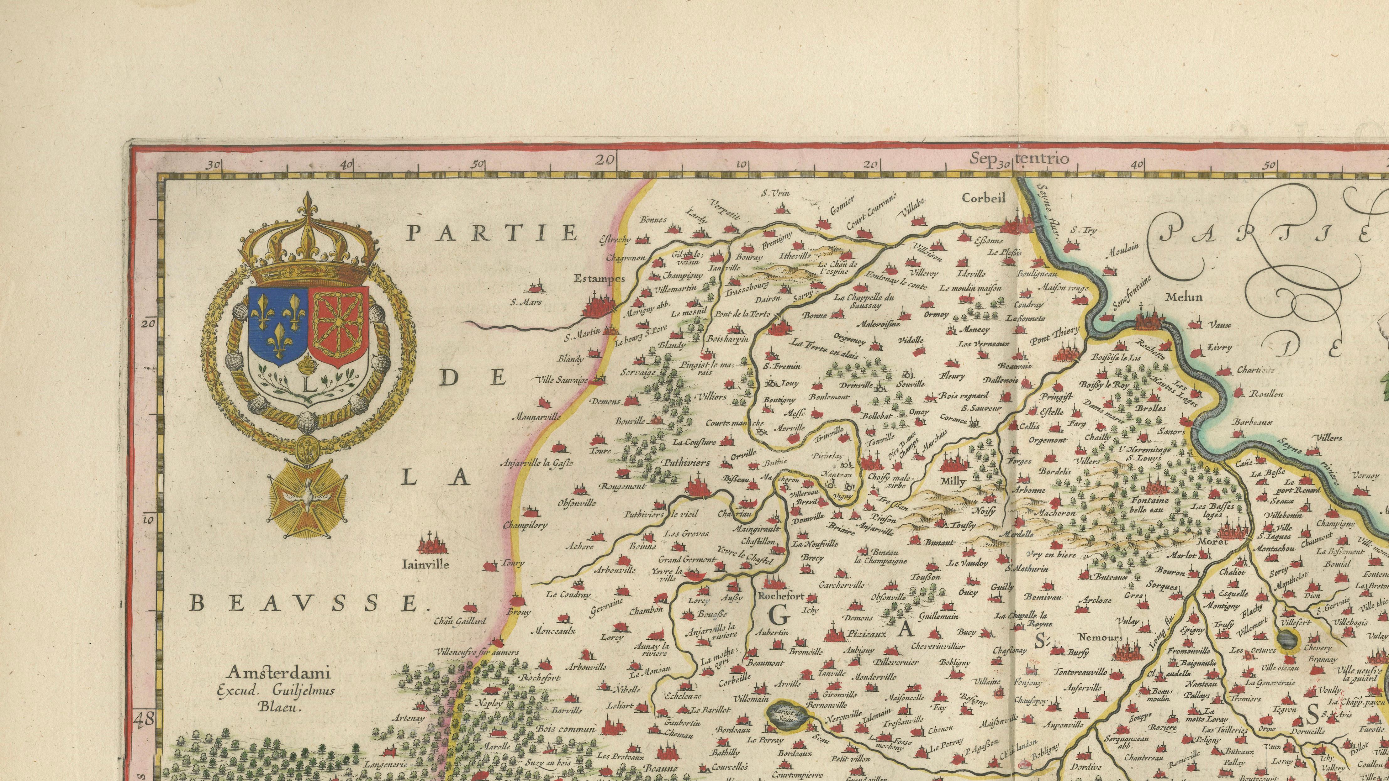 Antique Blaeu Map of Gâtinais & Sénonais France, c. 1642 Hand Color