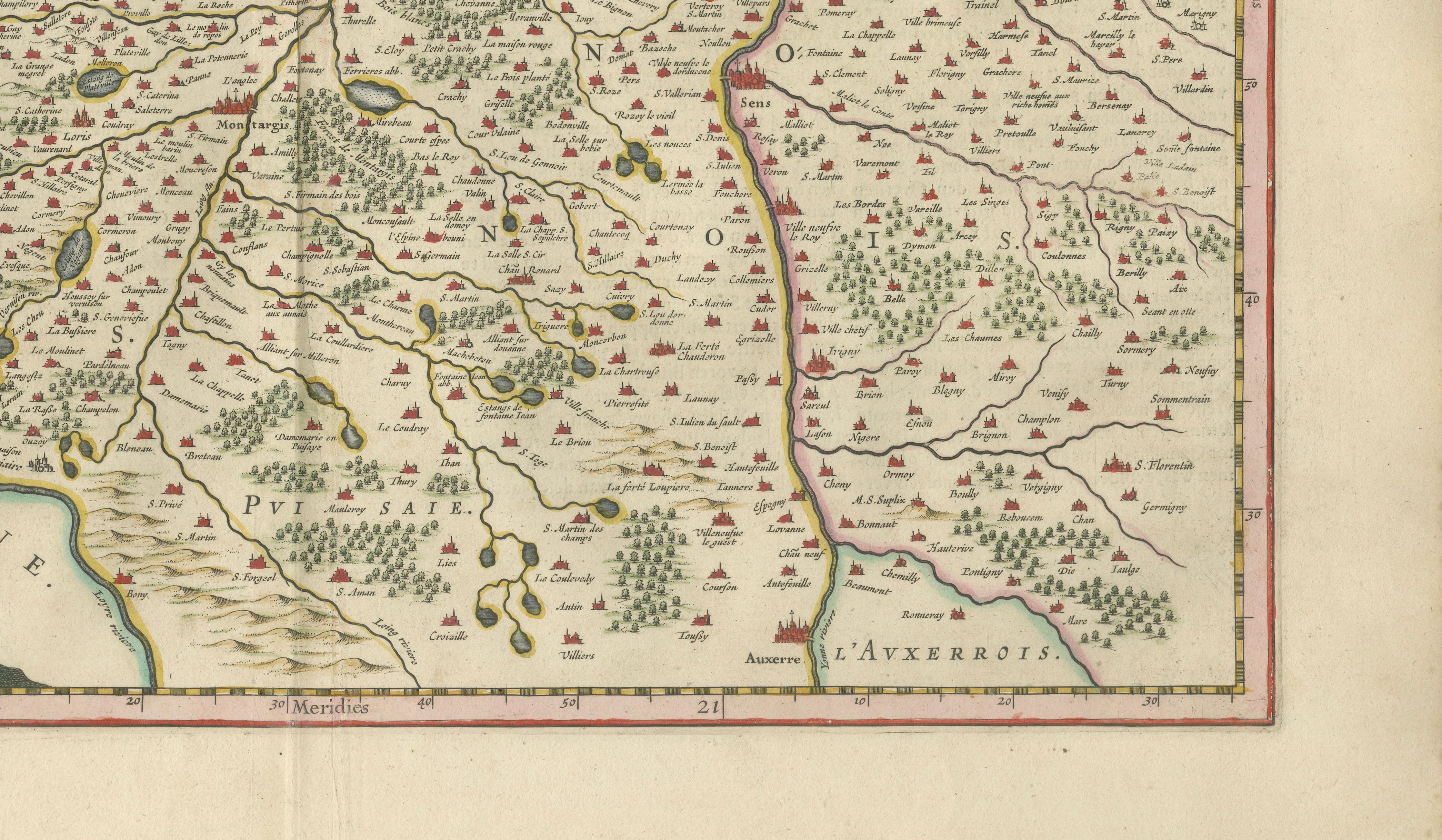 Antique Blaeu Map of Gâtinais & Sénonais France, c. 1642 Hand Color