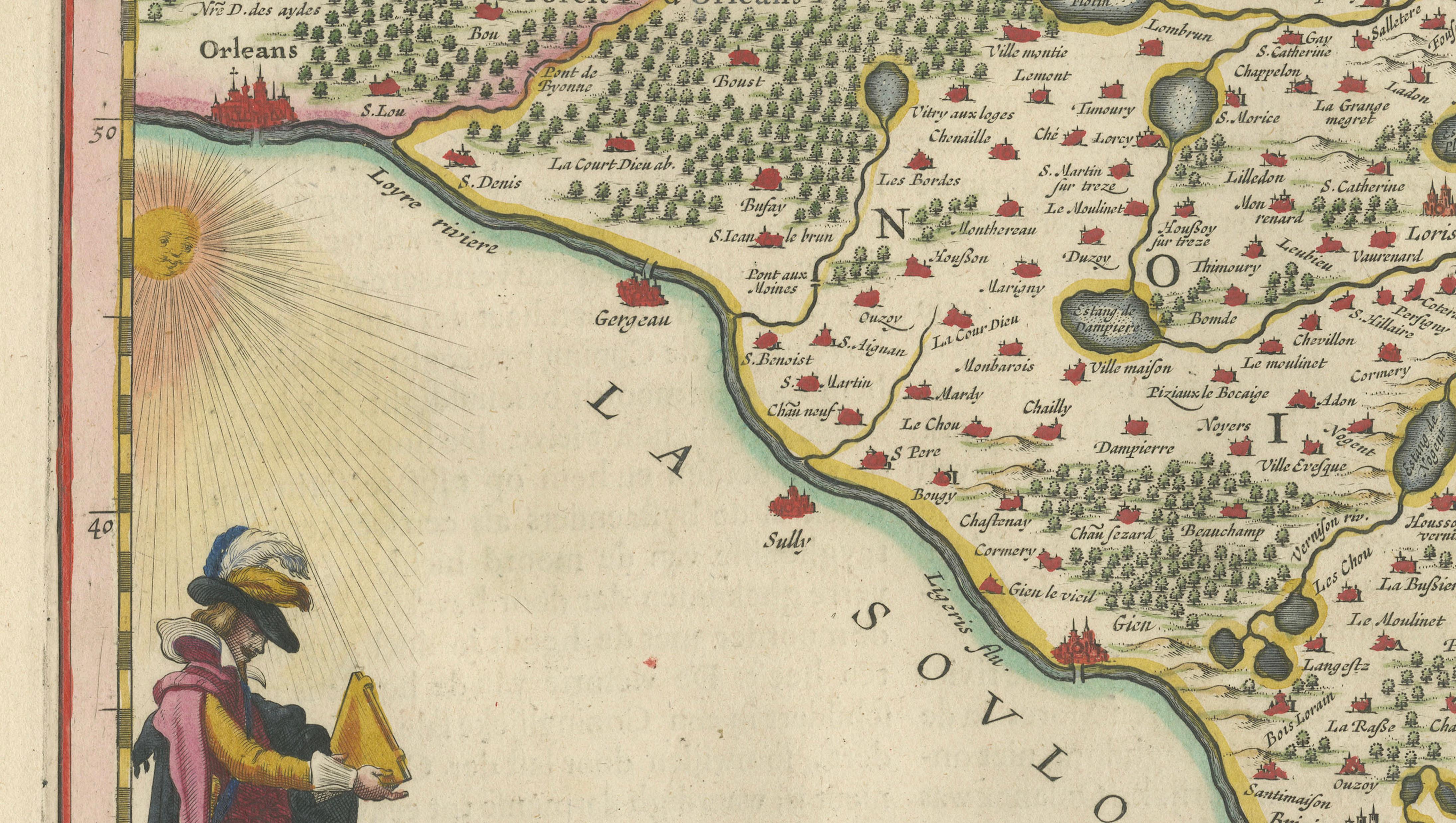Antique Blaeu Map of Gâtinais & Sénonais France, c. 1642 Hand Color