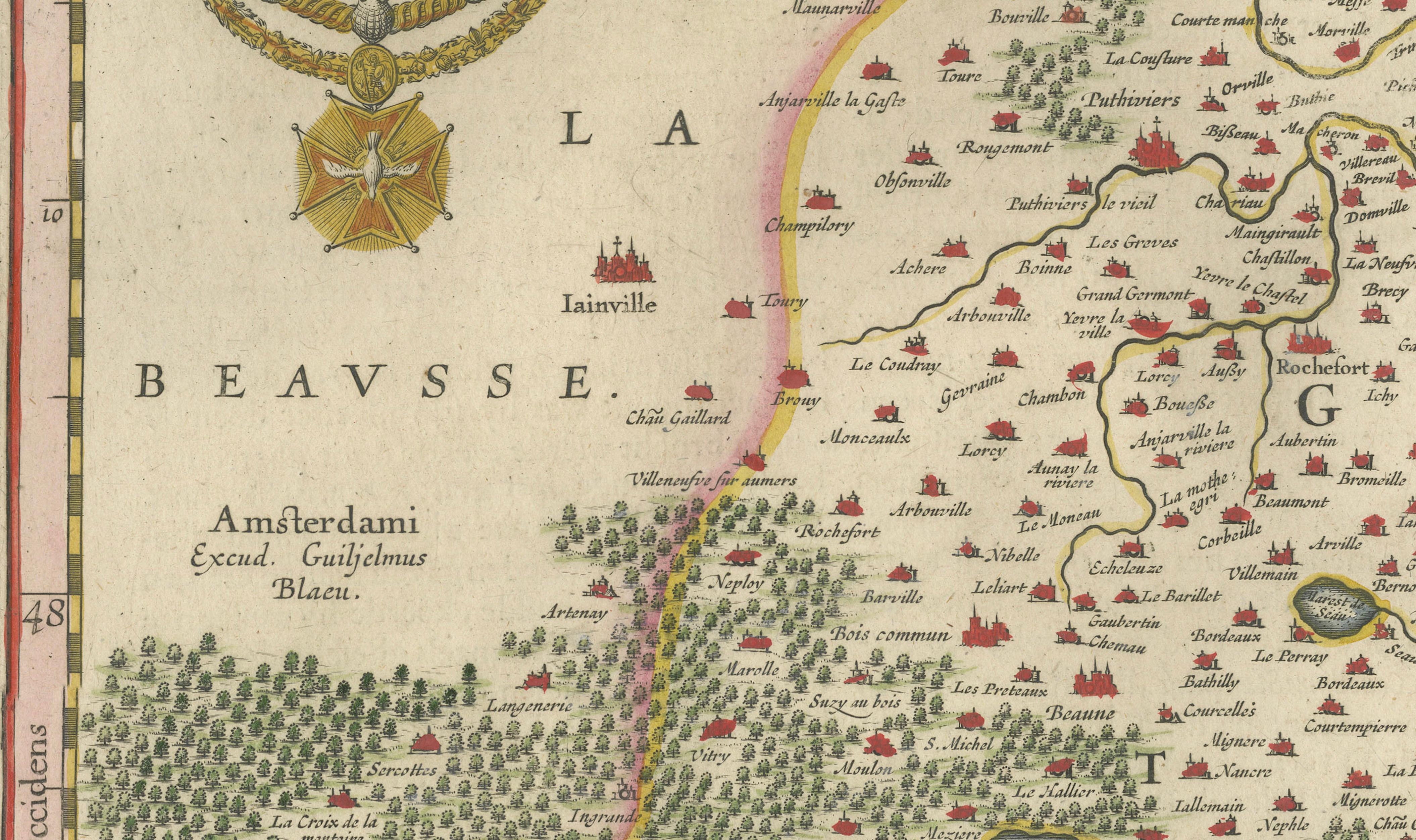 Antique Blaeu Map of Gâtinais & Sénonais France, c. 1642 Hand Color