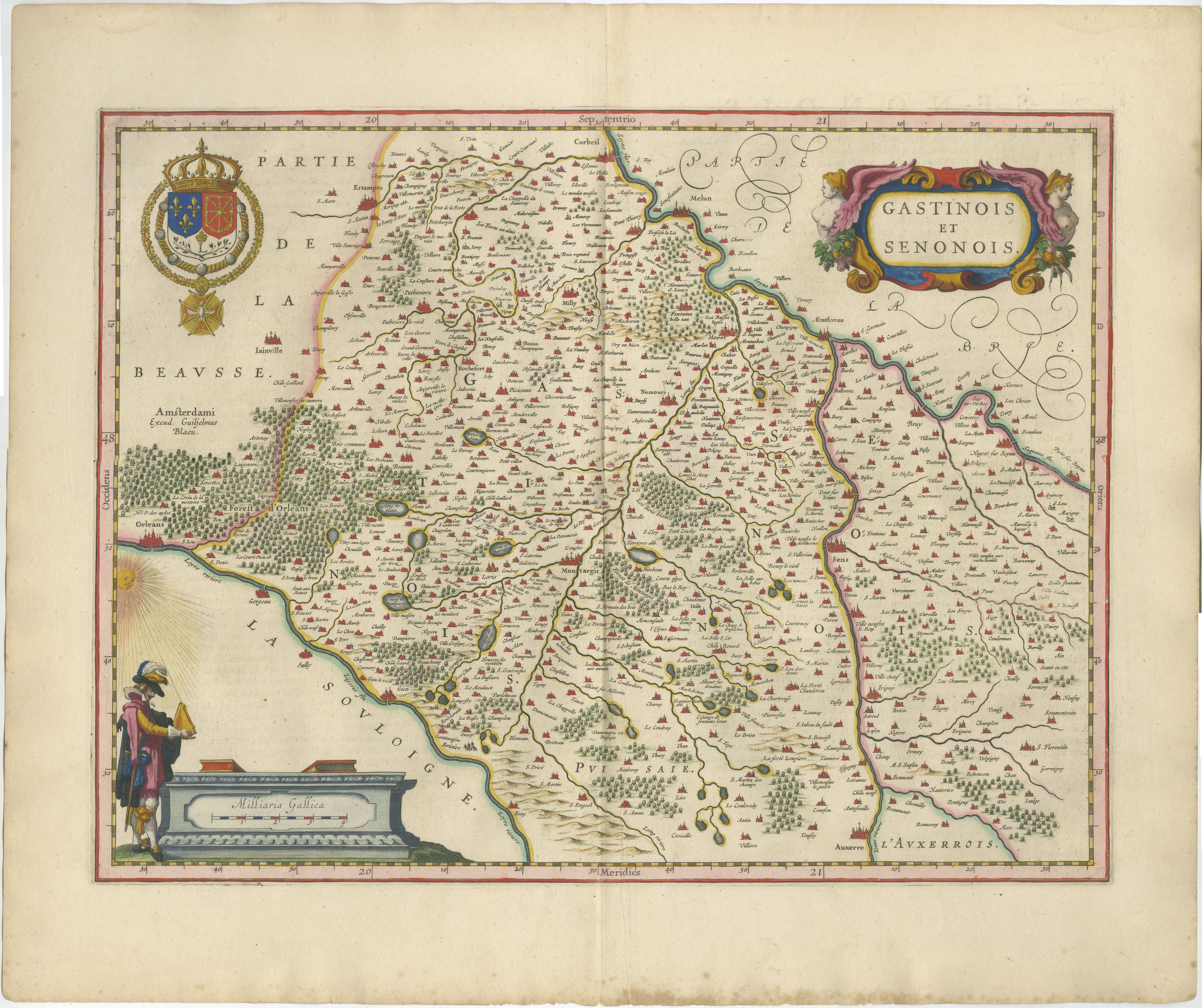 Antique Blaeu Map of Gâtinais & Sénonais France, c. 1642 Hand Color