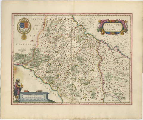 Antique Blaeu Map of Gâtinais & Sénonais France, c. 1642 Hand Color