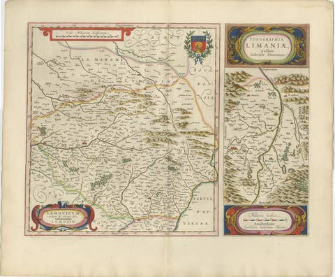 Antique Blaeu Map of Limousin and Limagne, France, circa 1642