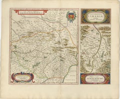 Mapa antiguo de Blaeu de Limousin y Limagne, Francia, hacia 1642