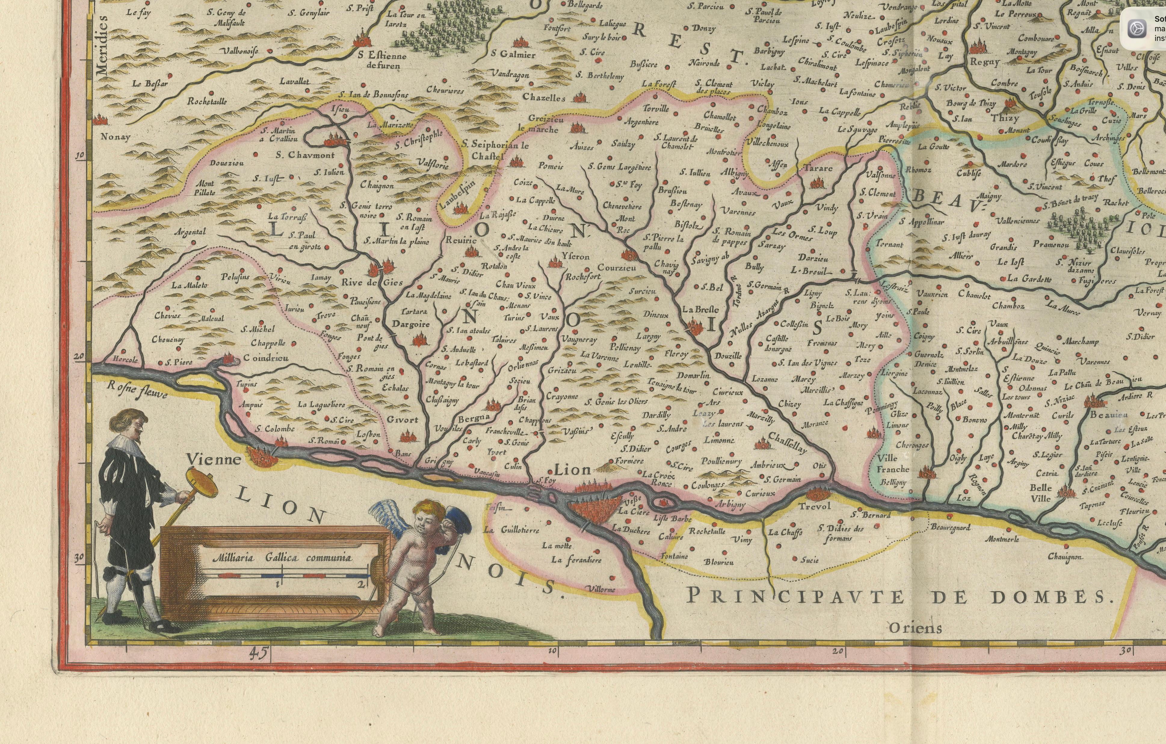 Antique Blaeu Map of Lyonnais, Forez, Beaujolais & Mâconnais, 1642