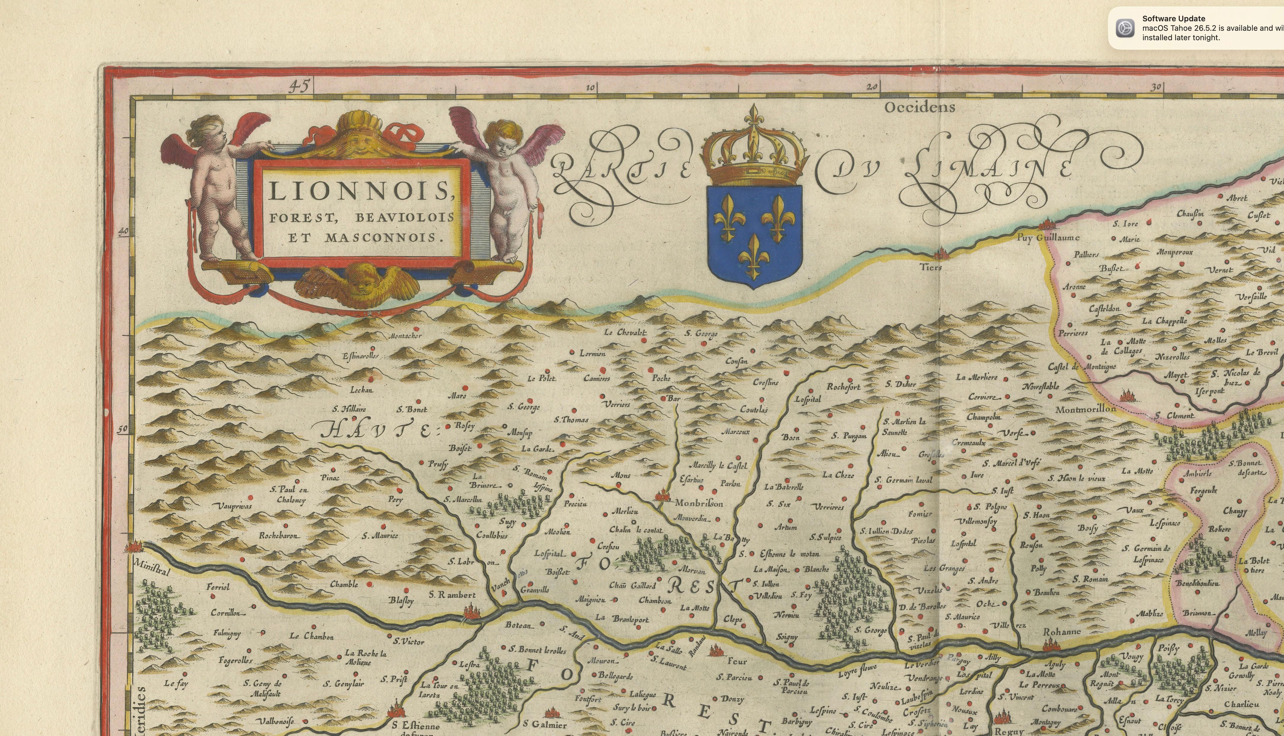 Antique Blaeu Map of Lyonnais, Forez, Beaujolais & Mâconnais, 1642