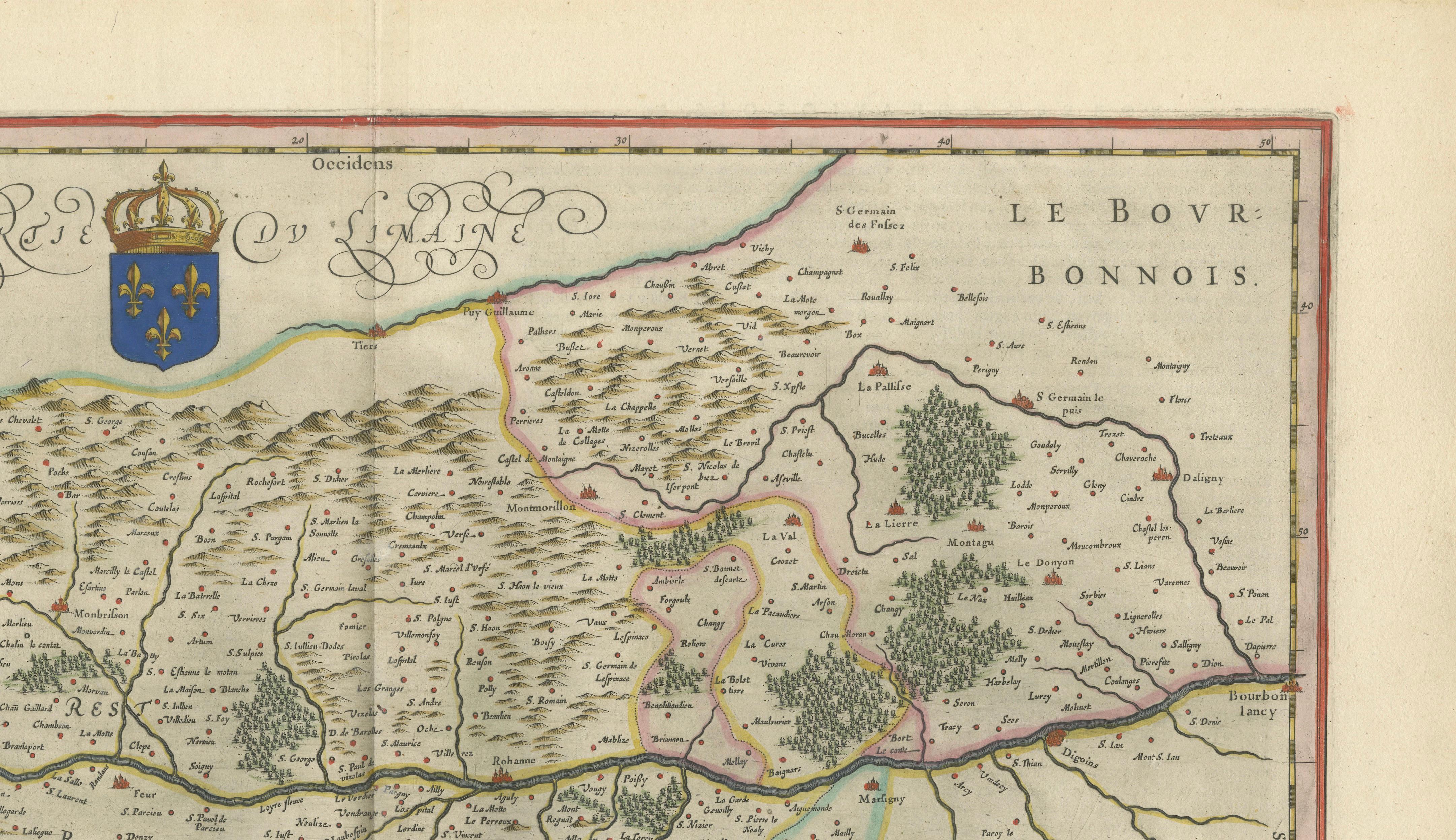 Antique Blaeu Map of Lyonnais, Forez, Beaujolais & Mâconnais, 1642