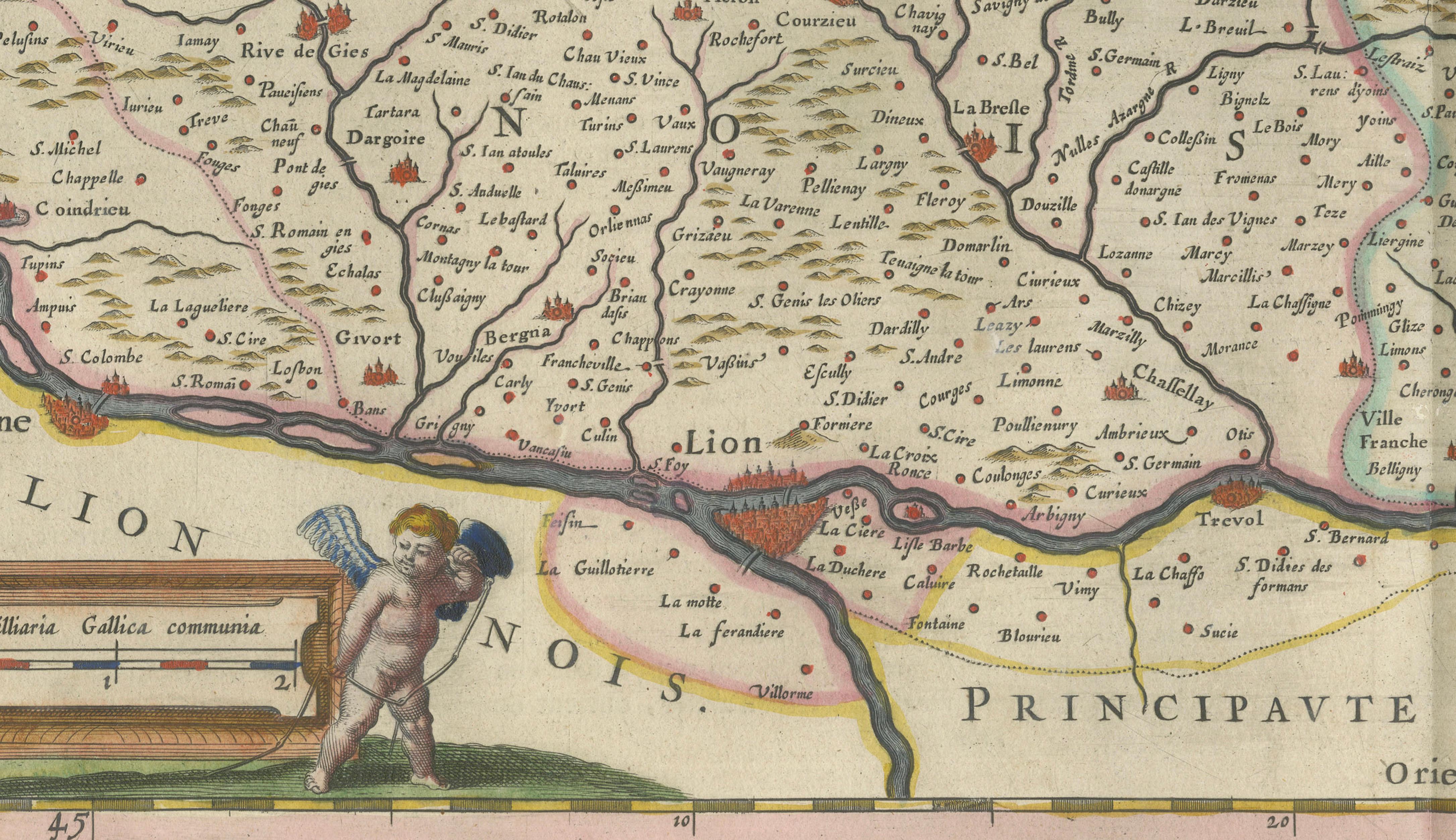 Antique Blaeu Map of Lyonnais, Forez, Beaujolais & Mâconnais, 1642