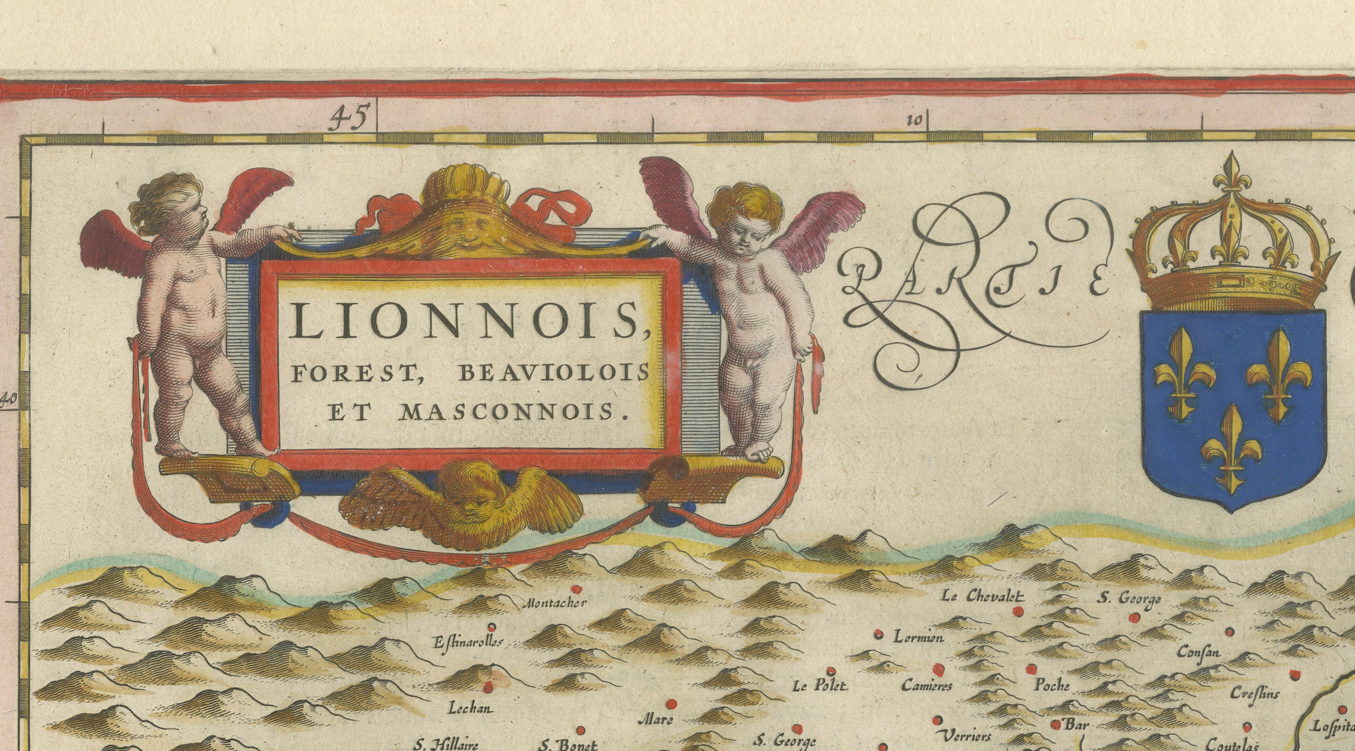 Antique Blaeu Map of Lyonnais, Forez, Beaujolais & Mâconnais, 1642
