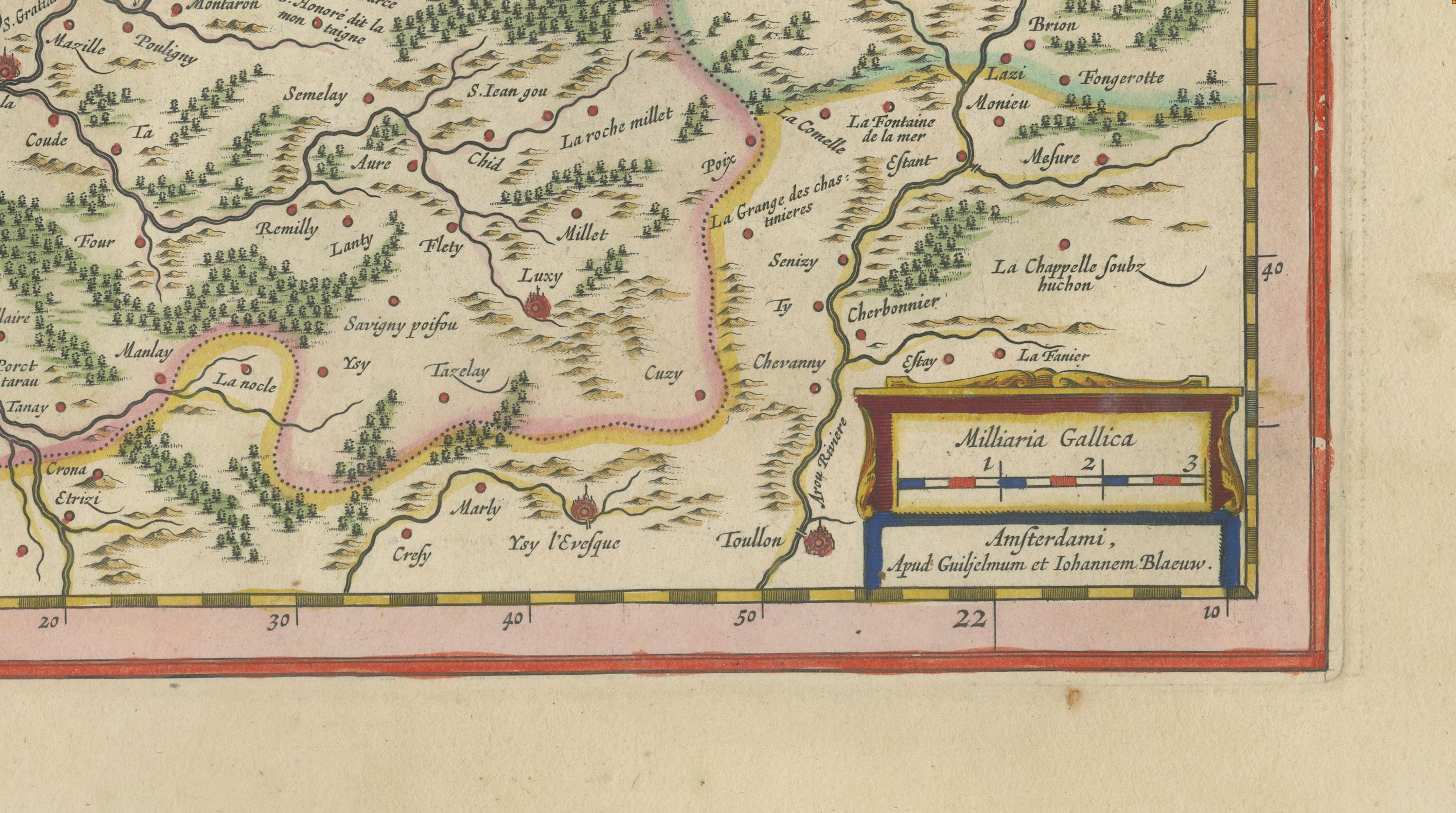 Antique Blaeu Map of Nevers, Nivernais and Morvan, France, 1642
