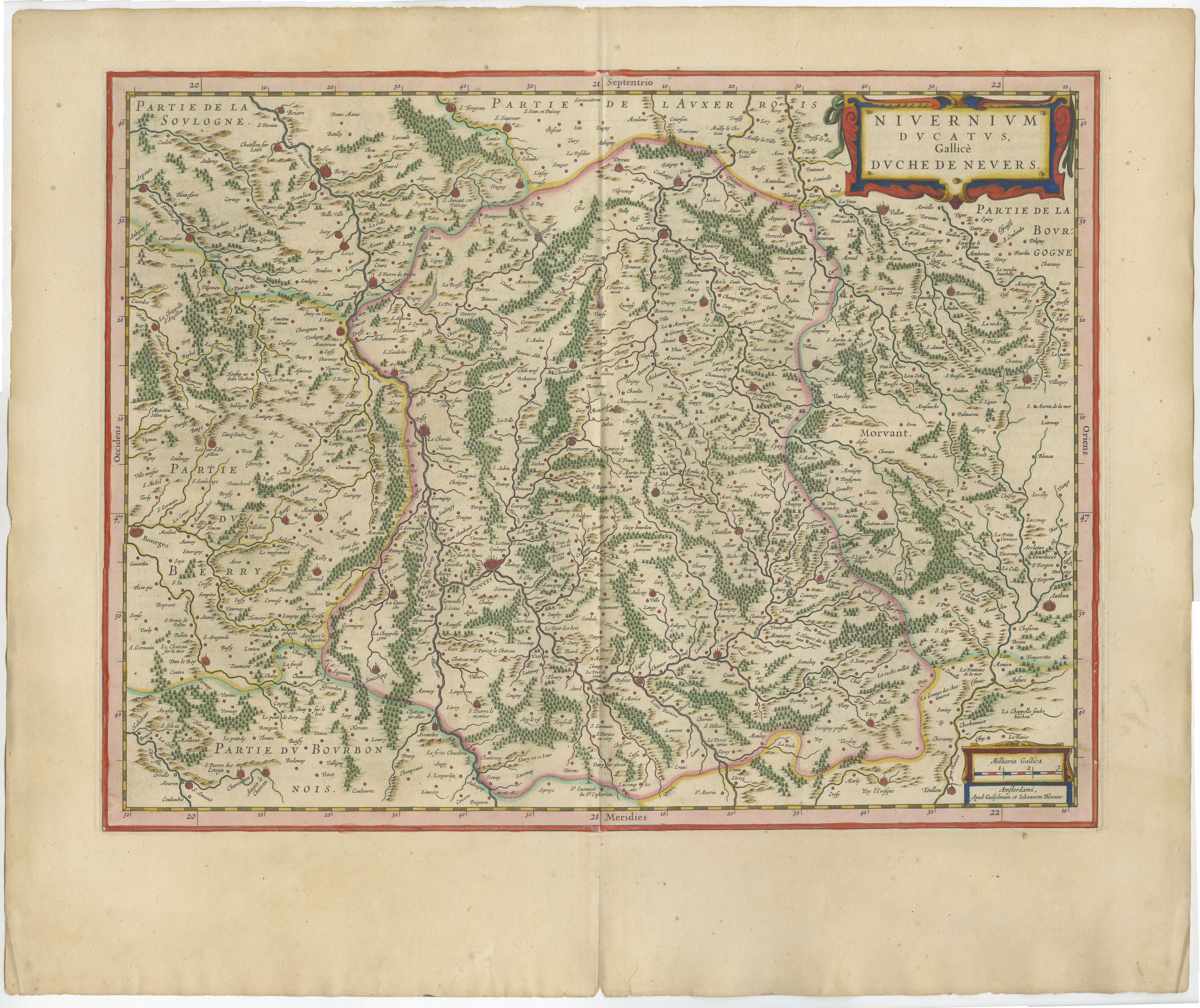 Antique Blaeu Map of Nevers, Nivernais and Morvan, France, 1642