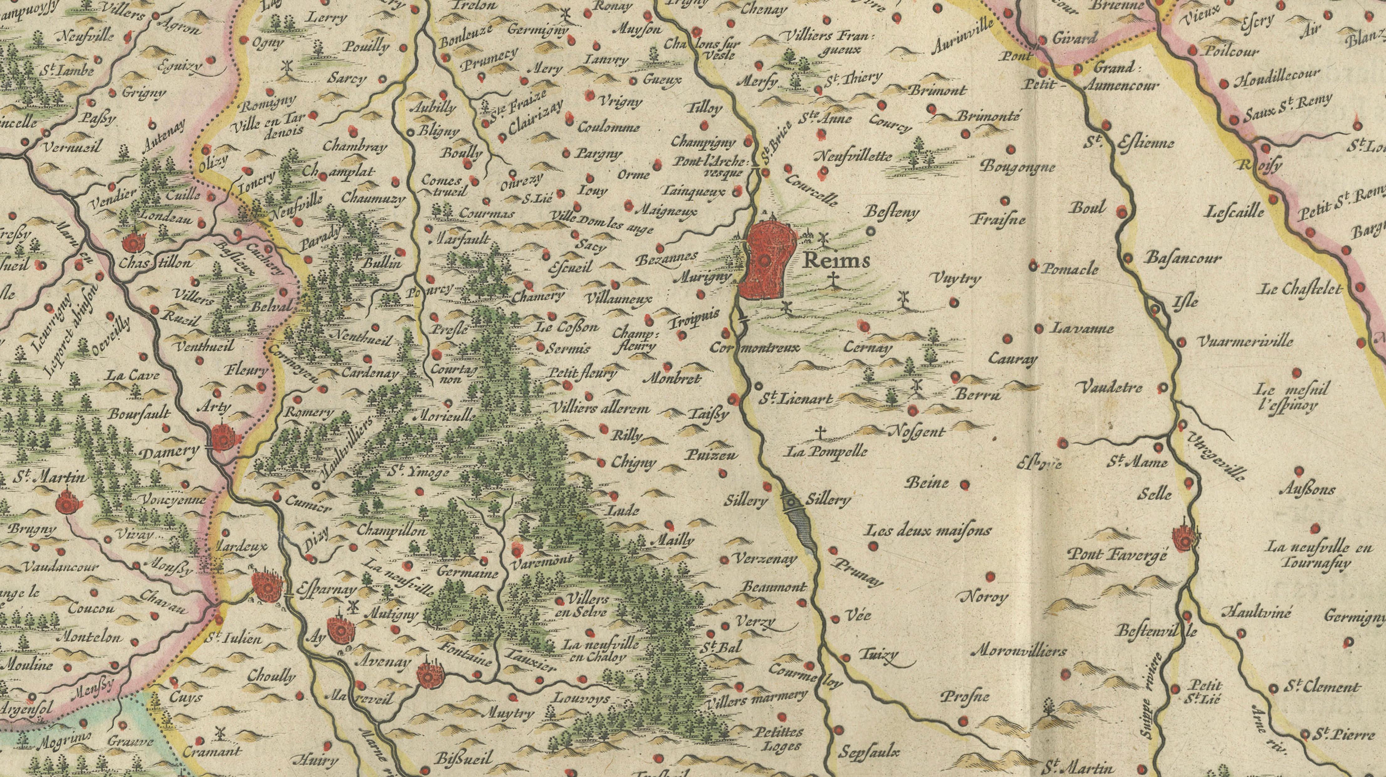 Antique Blaeu Map of Reims & Rethel Champagne France, c. 1642