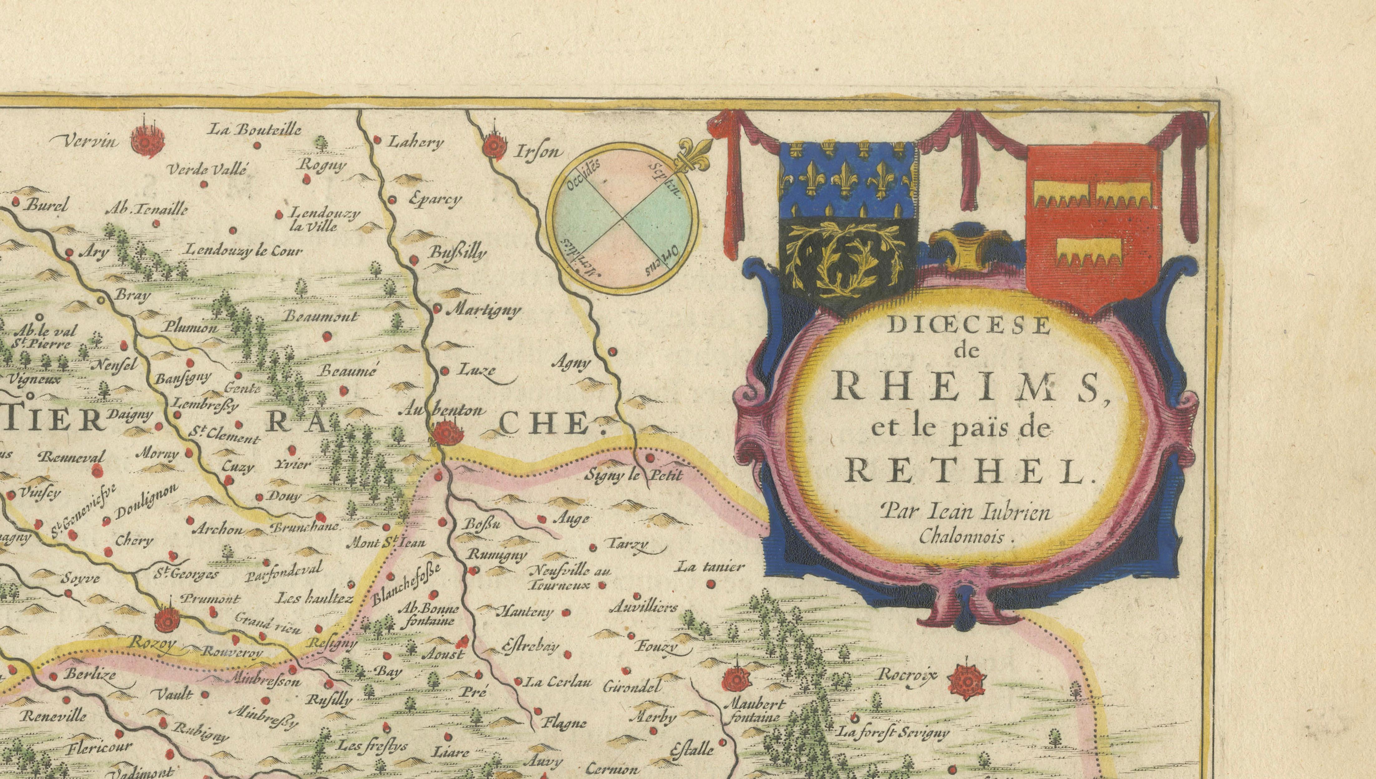 Antique Blaeu Map of Reims & Rethel Champagne France, c. 1642