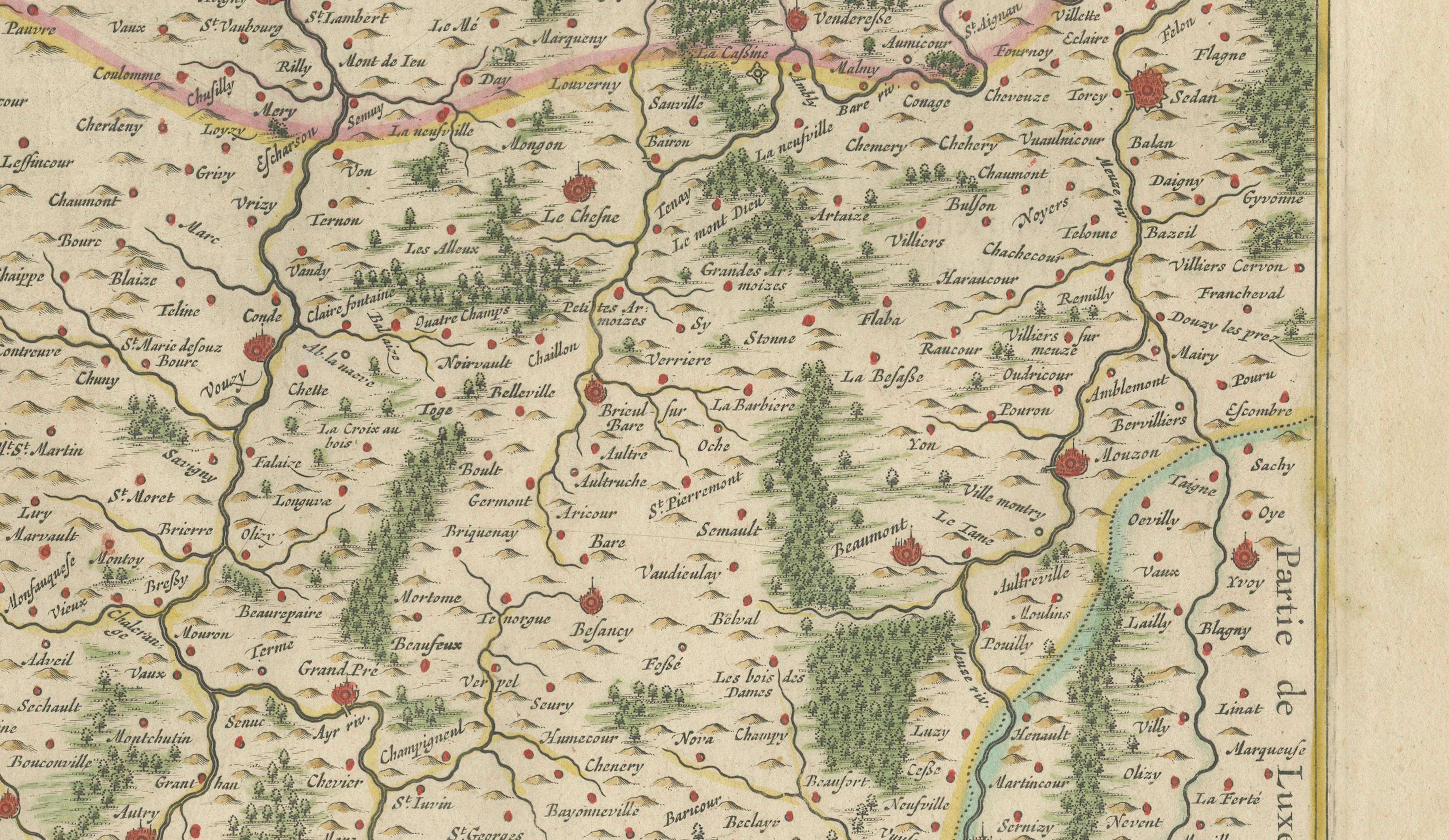 Antique Blaeu Map of Reims & Rethel Champagne France, c. 1642