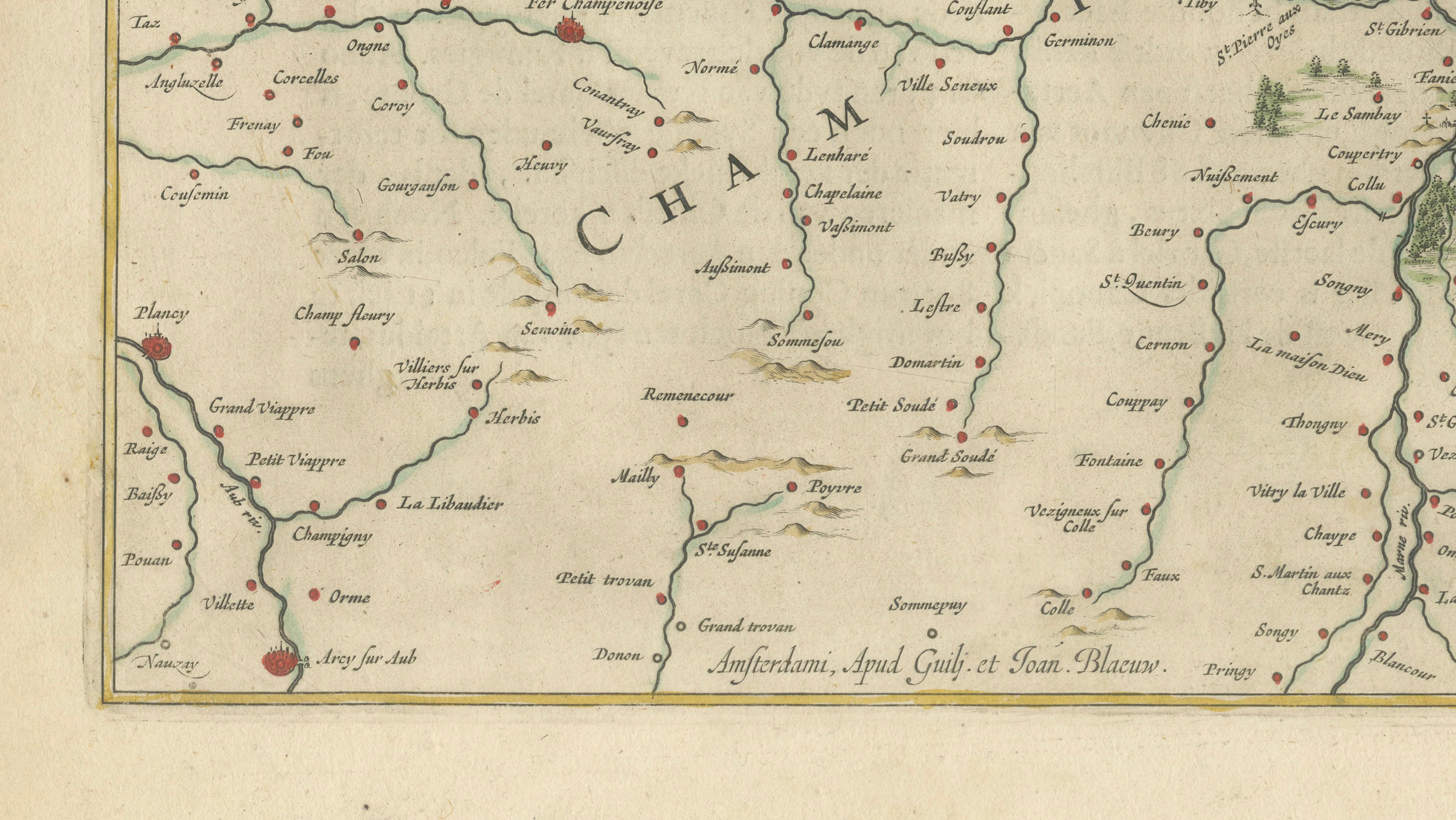Antique Blaeu Map of Reims & Rethel Champagne France, c. 1642