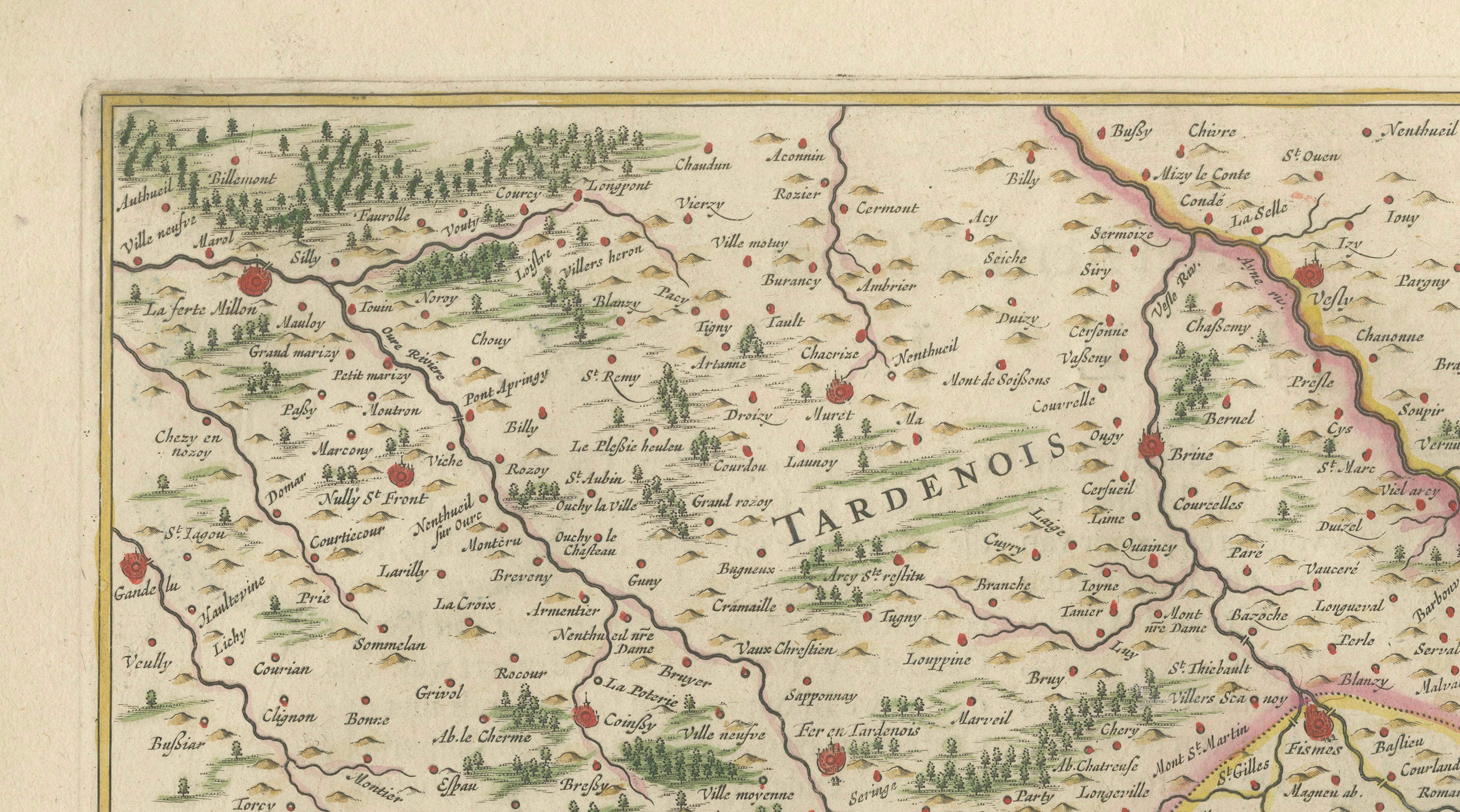 Antique Blaeu Map of Reims & Rethel Champagne France, c. 1642