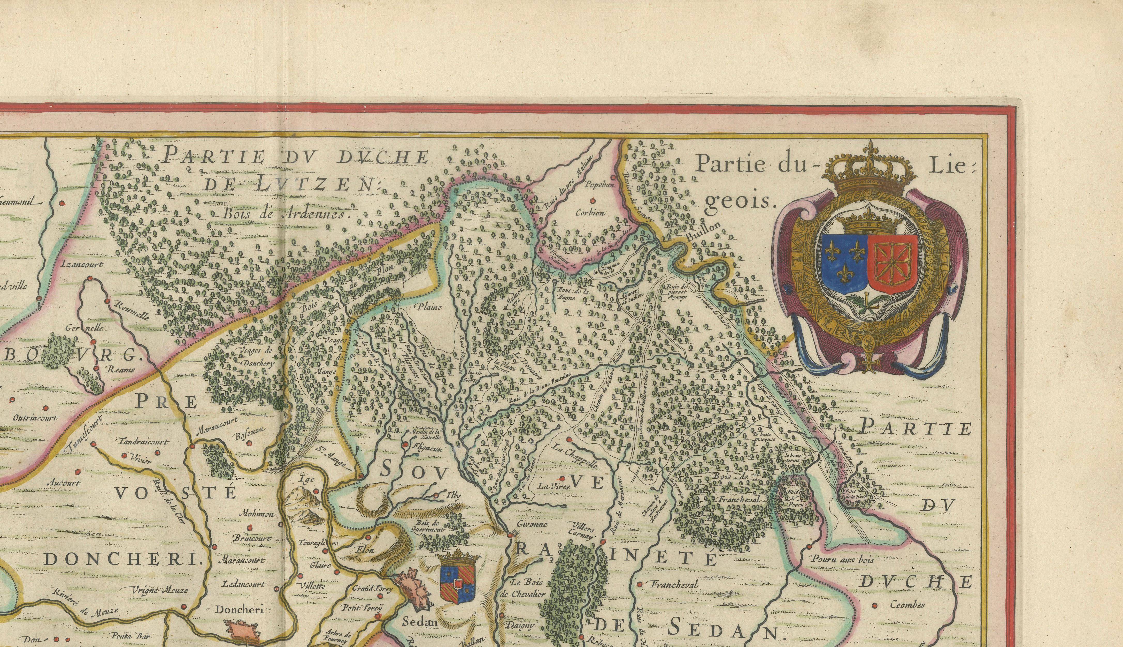 Antique Blaeu Map of Sedan & Donchery France, c. 1642 Hand Color